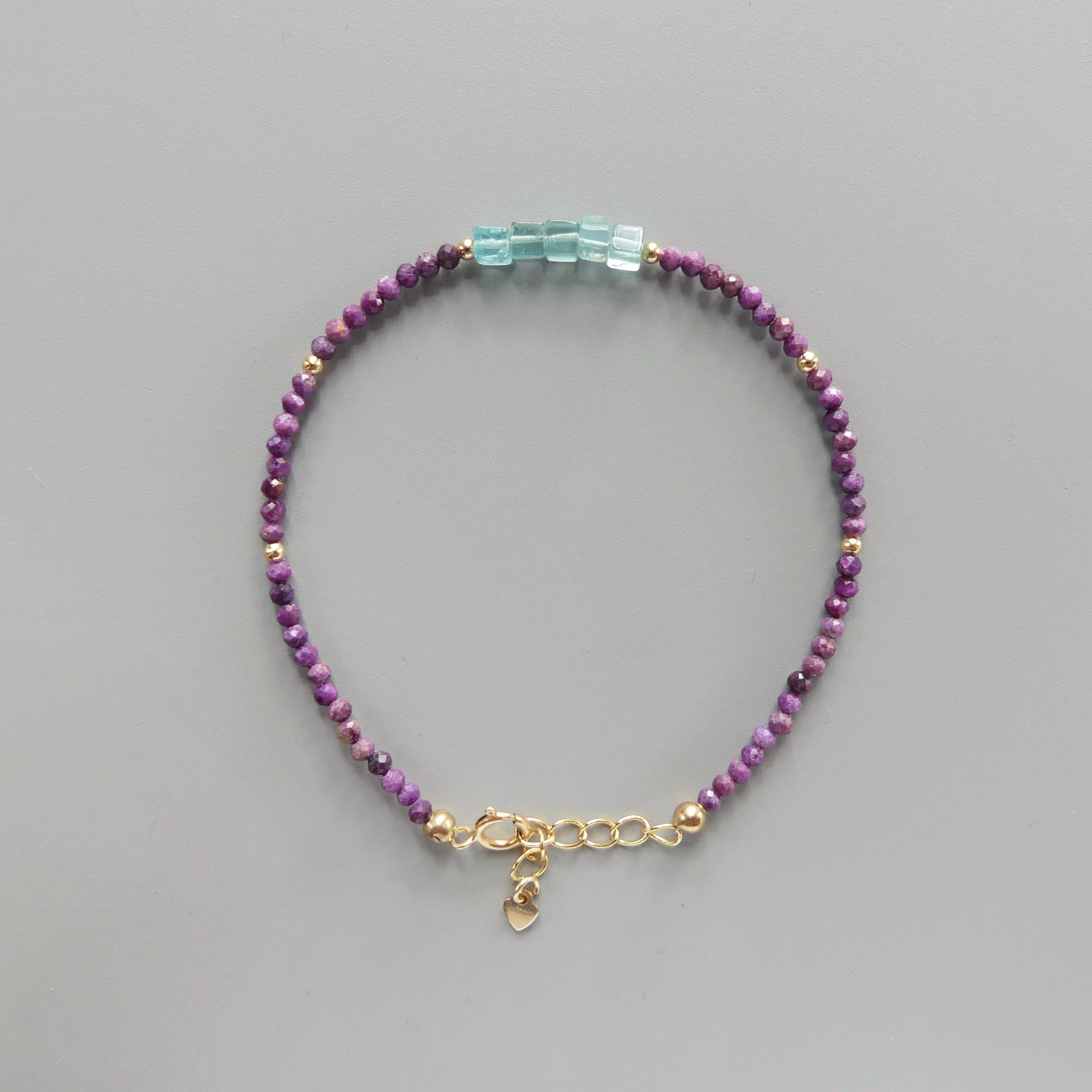 Tiny Stitchite and Sky Apatite Bracelet - Dainty Gemstone Beaded Jewelry