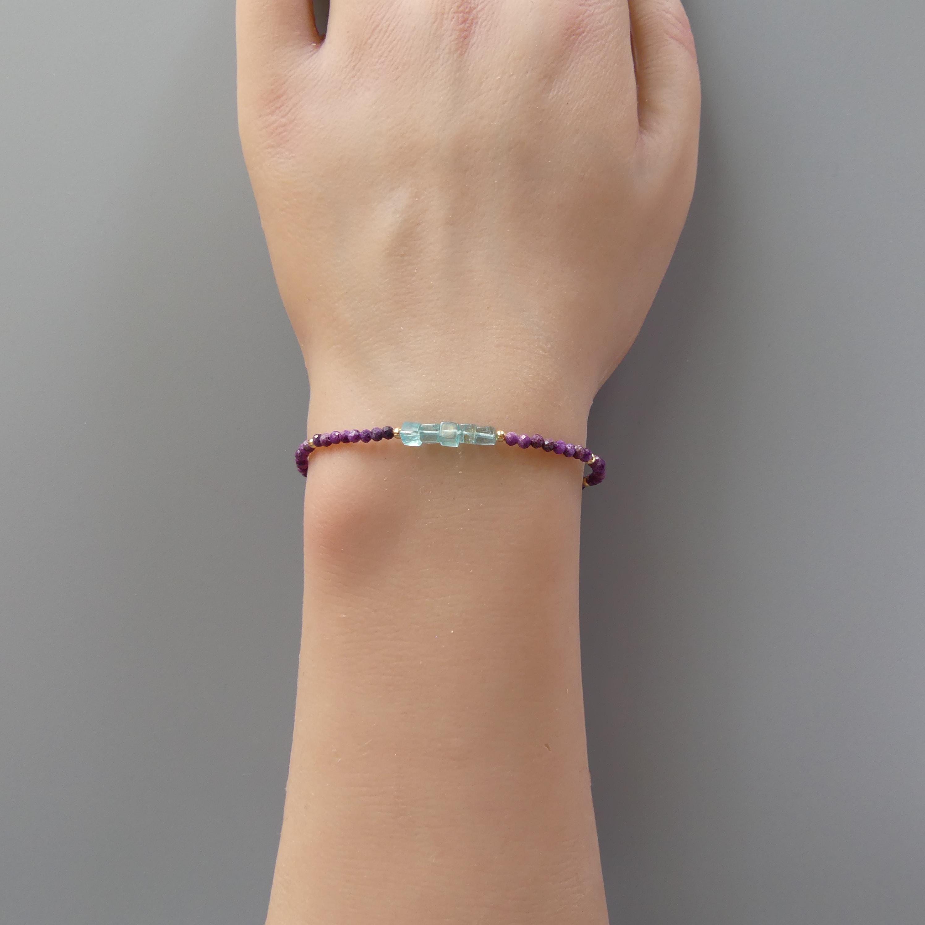Tiny Stitchite and Sky Apatite Bracelet - Dainty Gemstone Beaded Jewelry