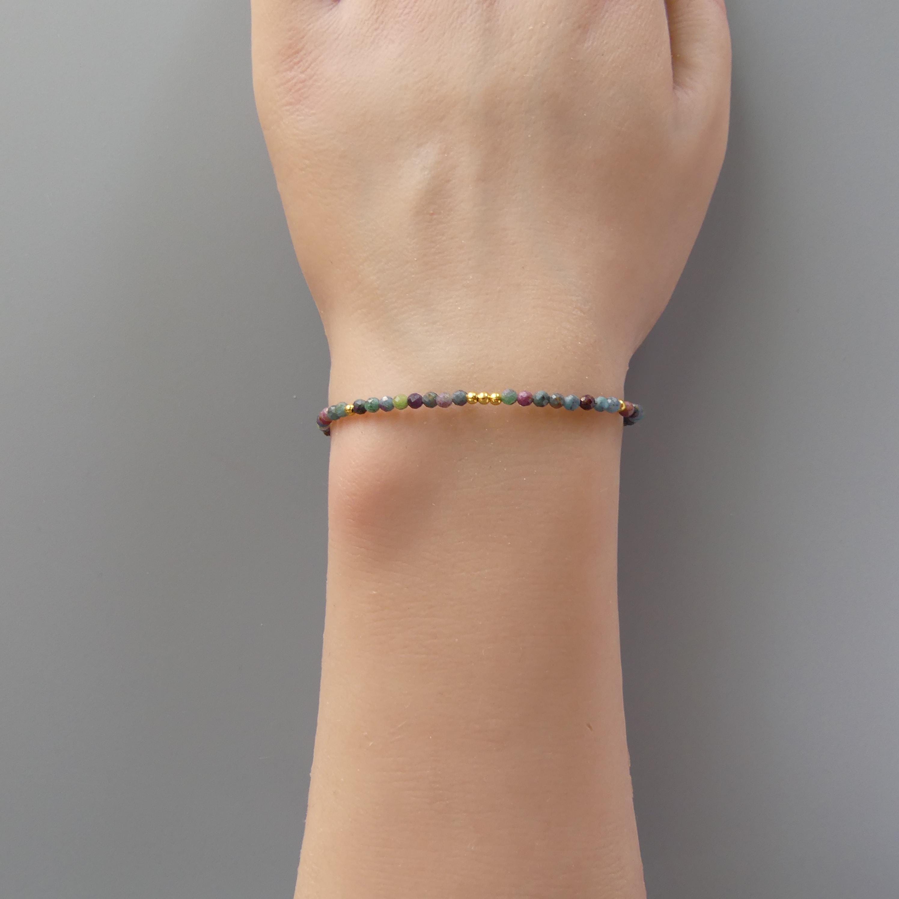 Tiny Ruby in Kyanite Bracelet Dainty Gemstone Beaded Bracelet Colorful Crystal Minimalist Jewelry Boho Wedding Gift Host Wife Bridesmaid