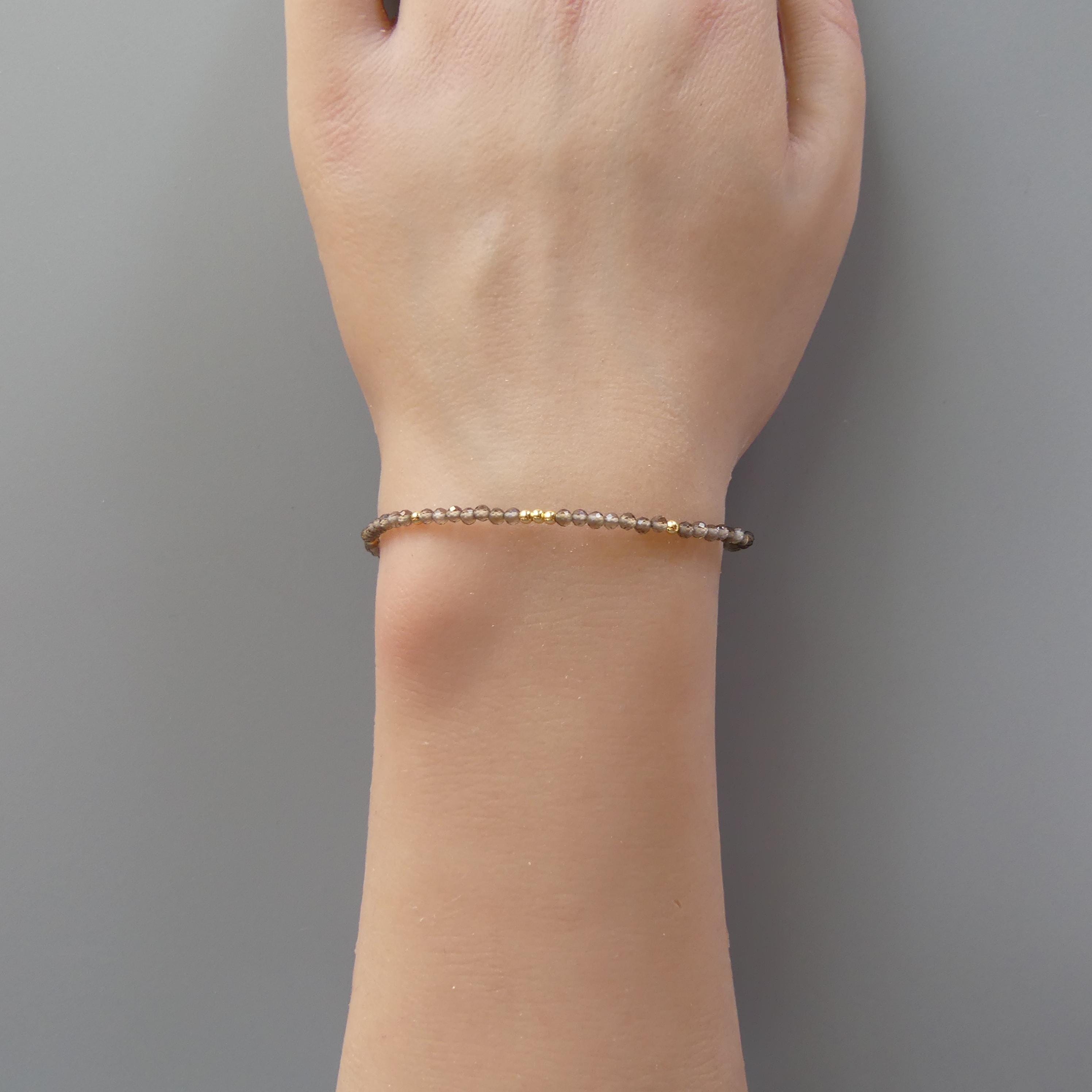 Tiny Smoky Quartz Bracelet - Dainty Gemstone Beaded Jewelry
