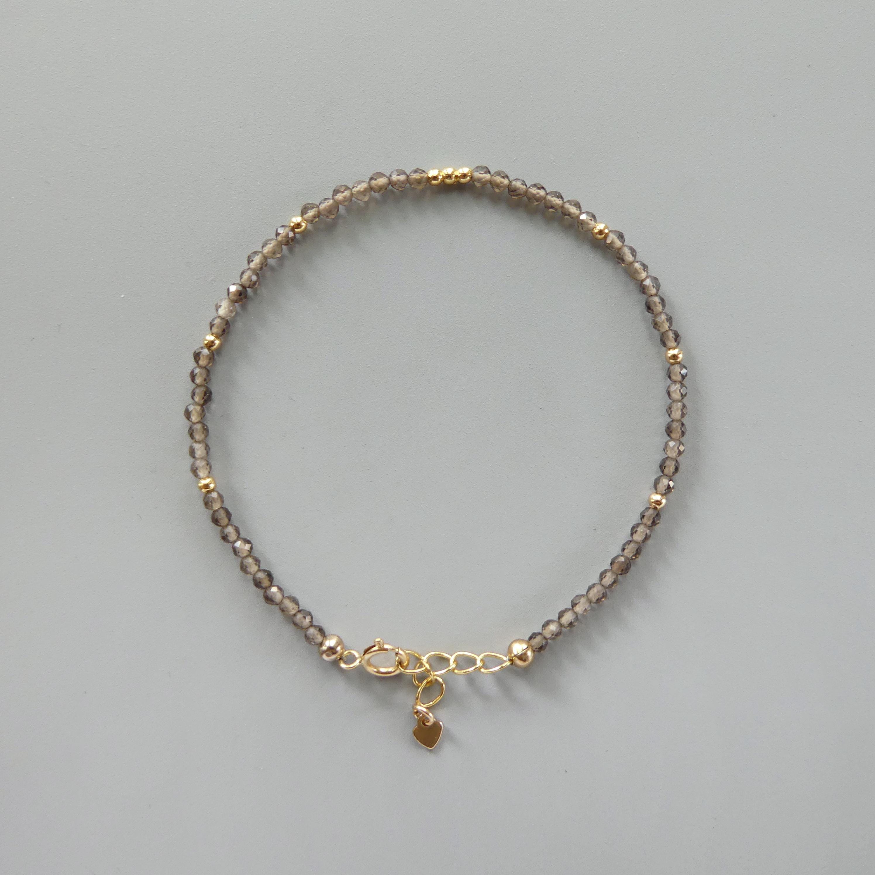 Tiny Smoky Quartz Bracelet - Dainty Gemstone Beaded Jewelry