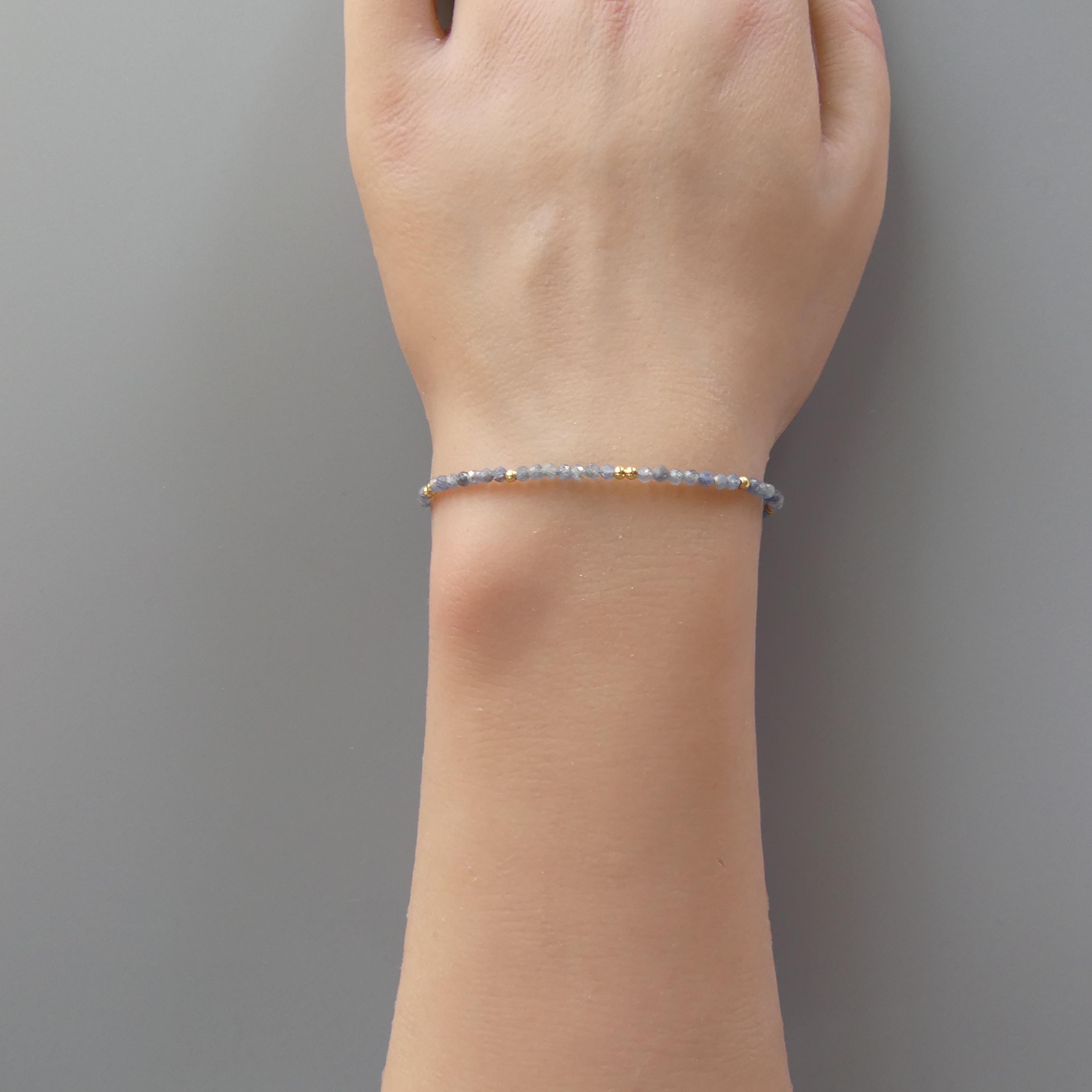 Tiny Sapphire Bracelet - Dainty Gemstone Beaded Jewelry