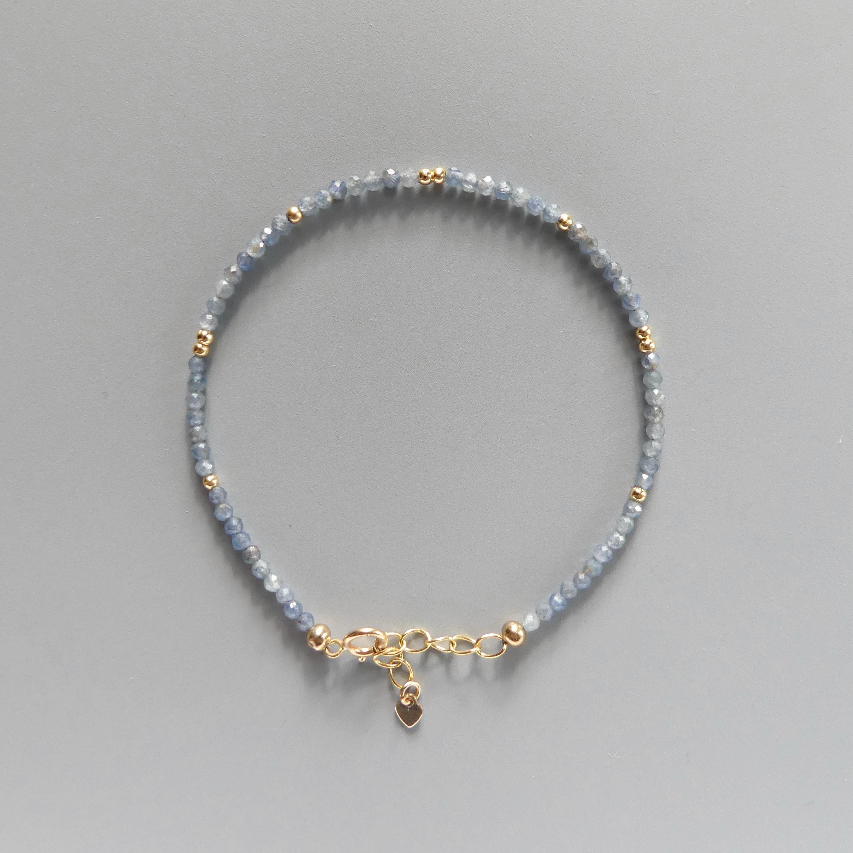 Tiny Sapphire Bracelet - Dainty Gemstone Beaded Jewelry