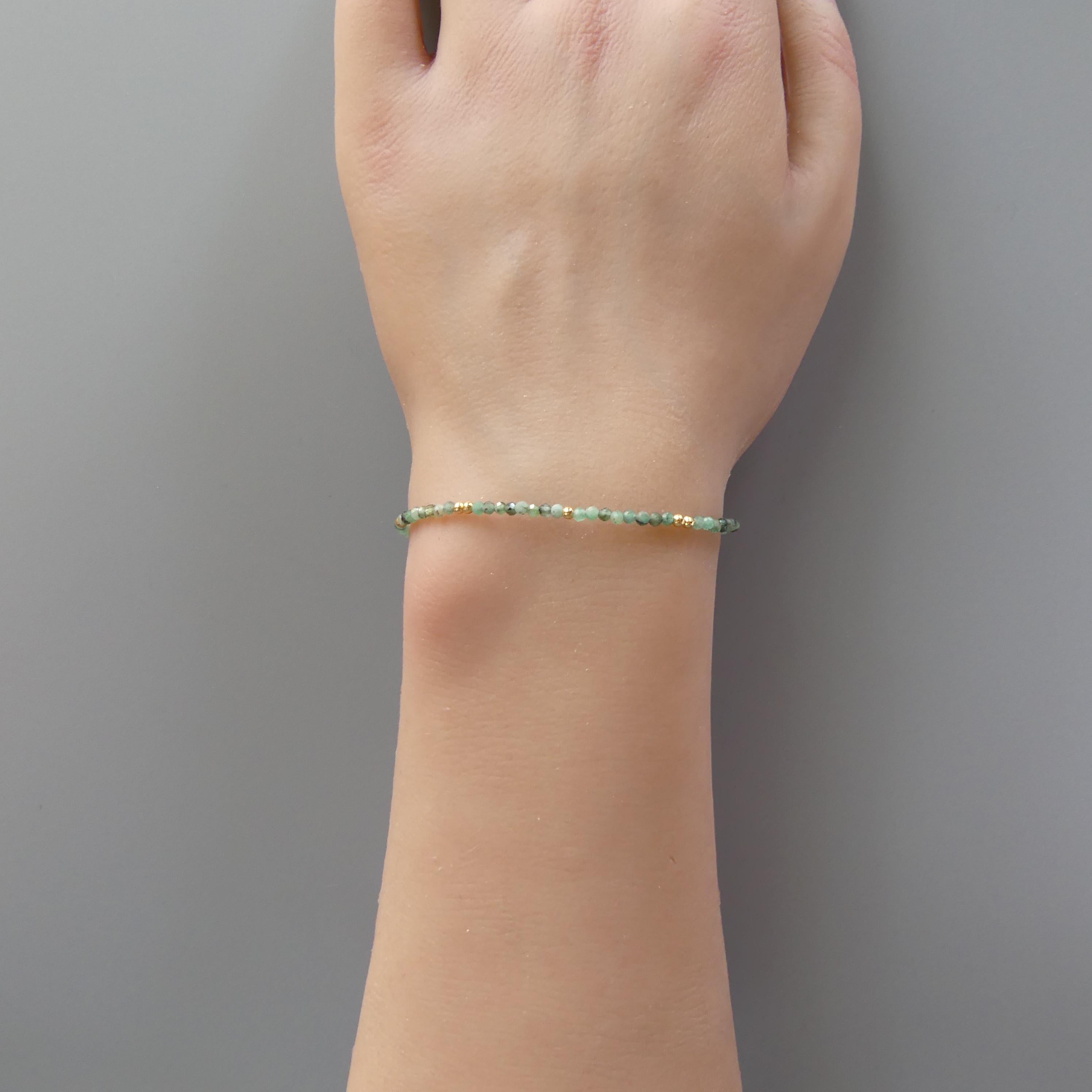 Tiny Emerald Bracelet - Dainty May Birthstone Minimalist Jewelry