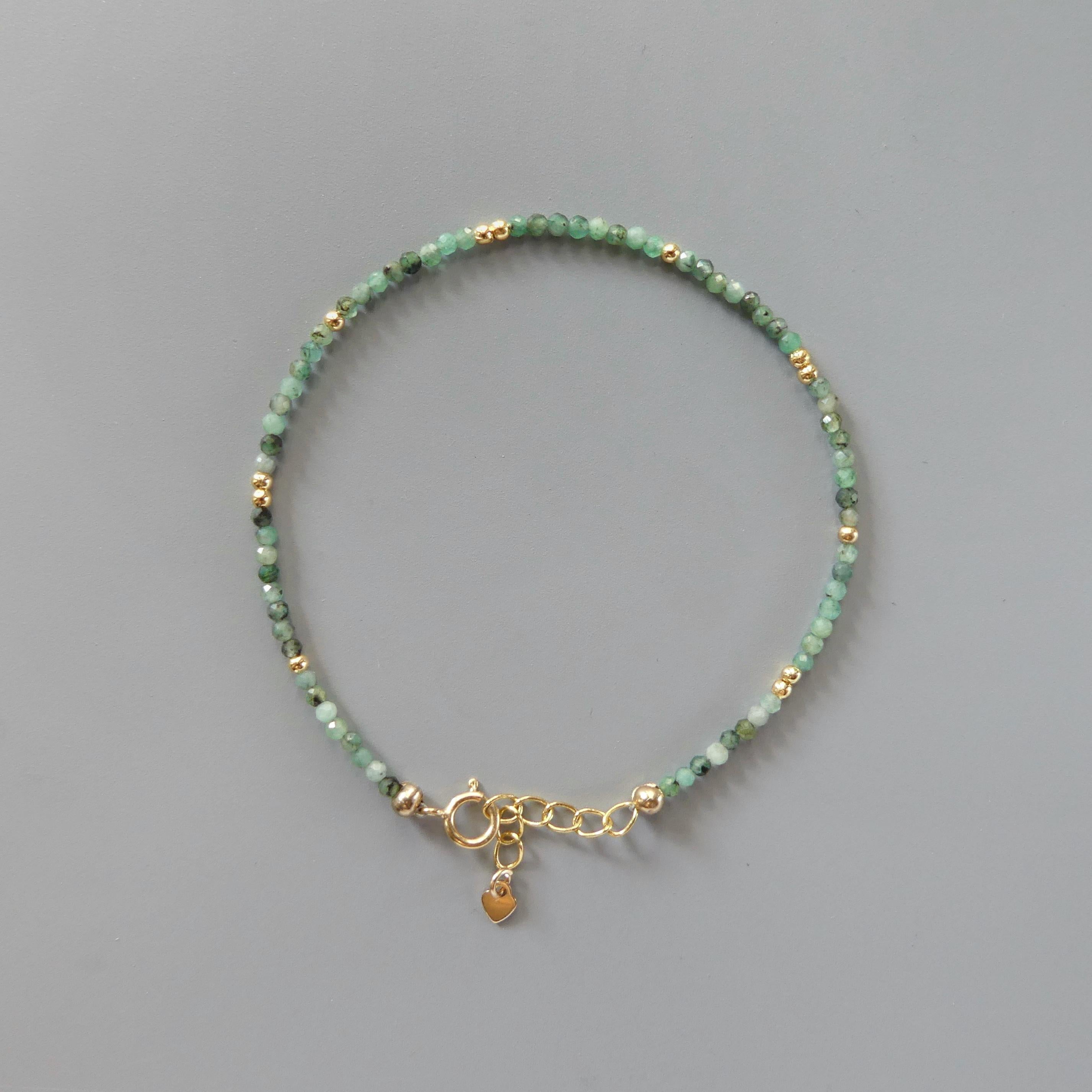 Tiny Emerald Bracelet - Dainty May Birthstone Minimalist Jewelry