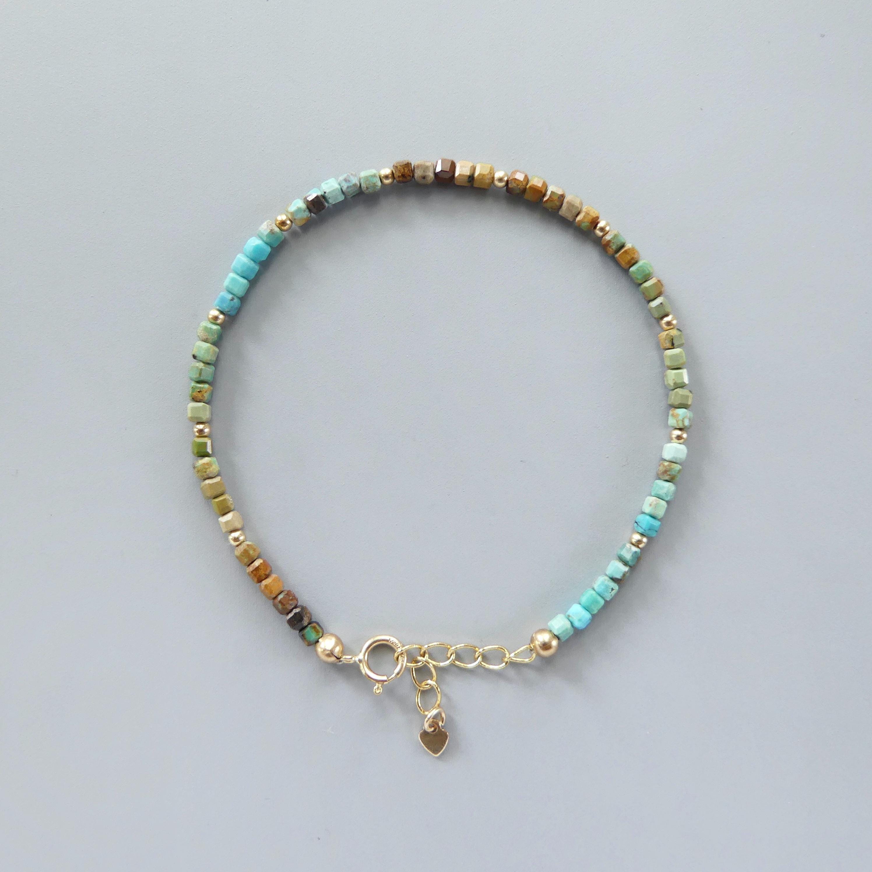 Tiny Arizona Turquoise Bracelet -Dainty Multicolor Turquoise Jewelry