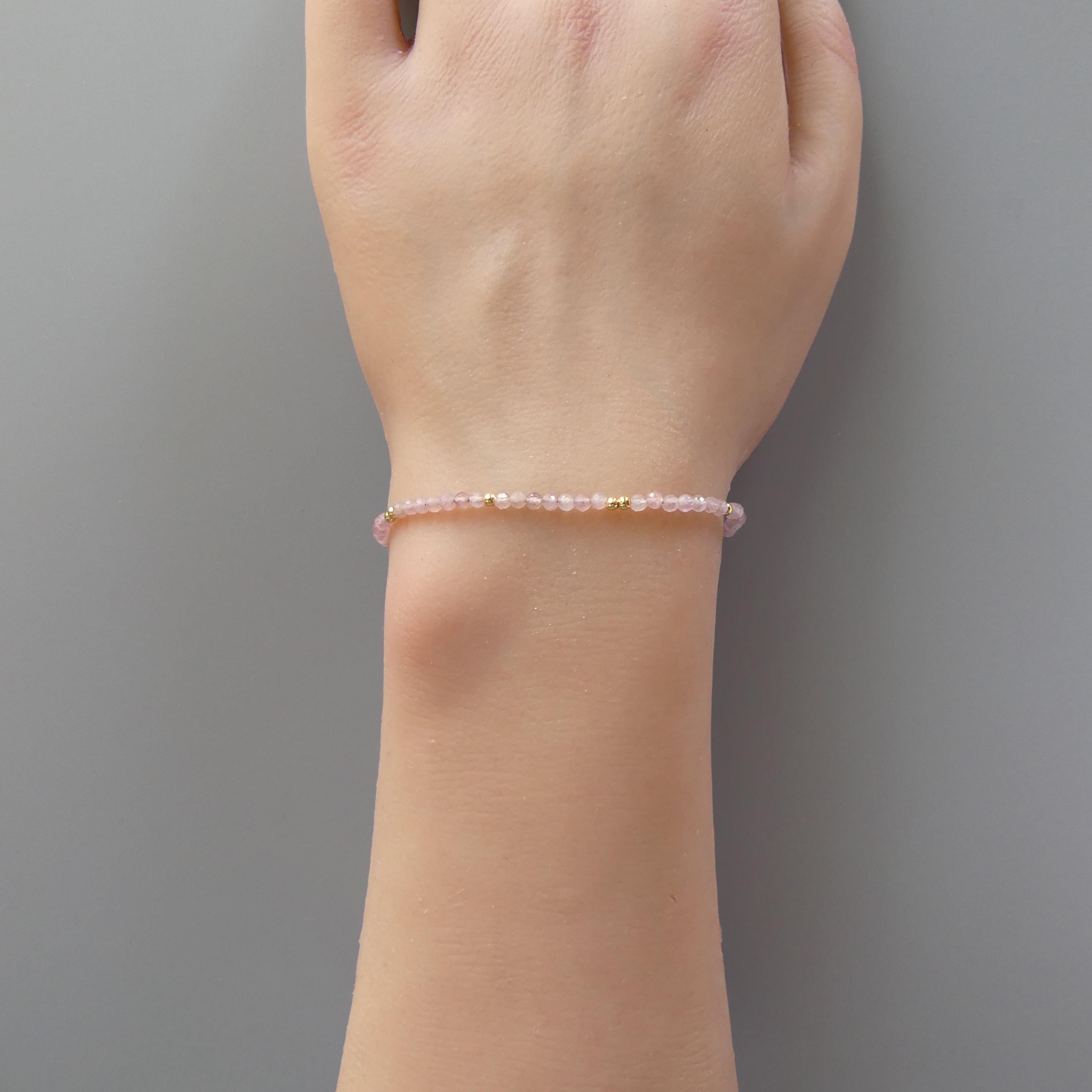 Tiny Madagascar Rose Quartz Bracelet - Dainty Crystal Jewelry