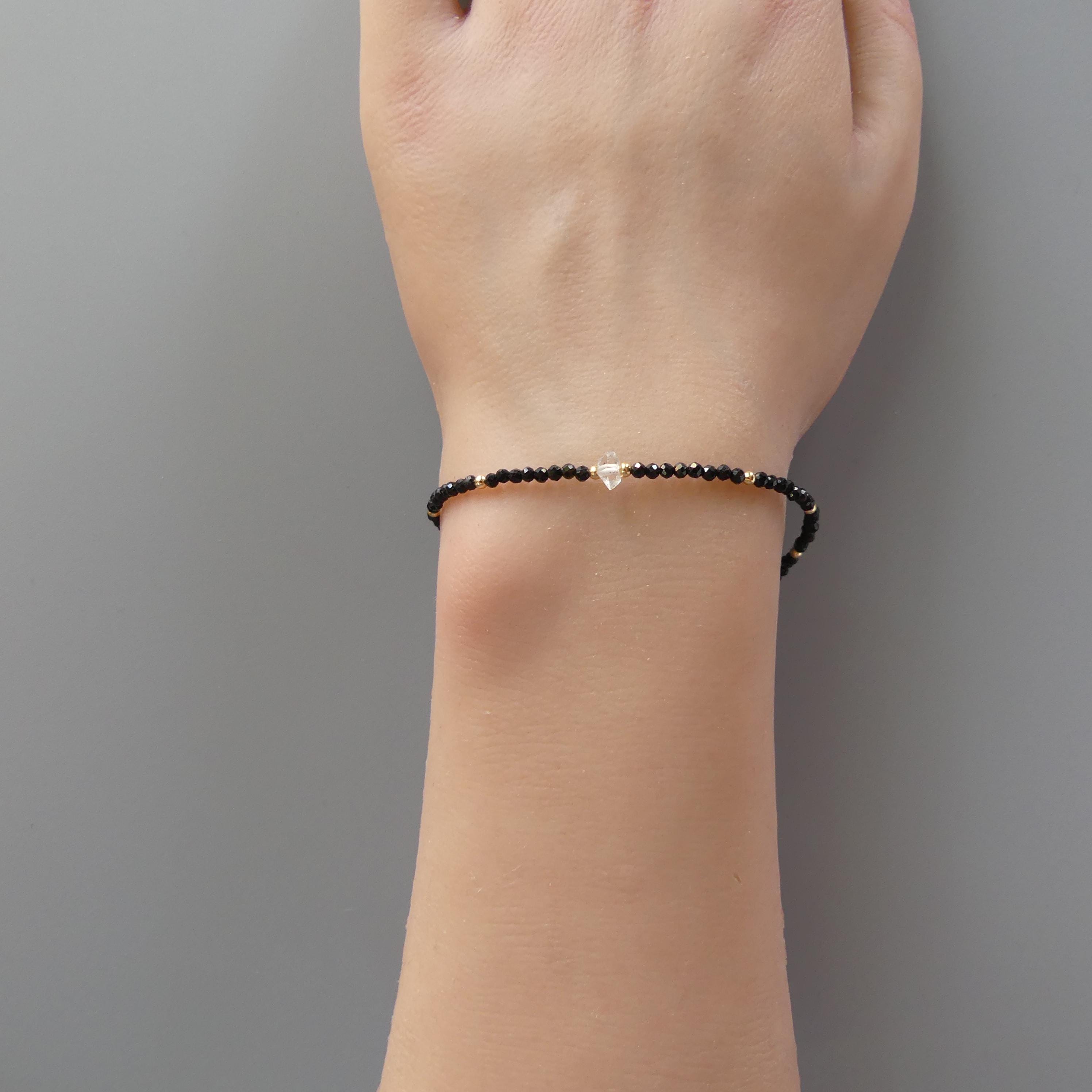 Tiny Black Tourmaline Bracelet -Dainty Gemstone Beaded Jewelry