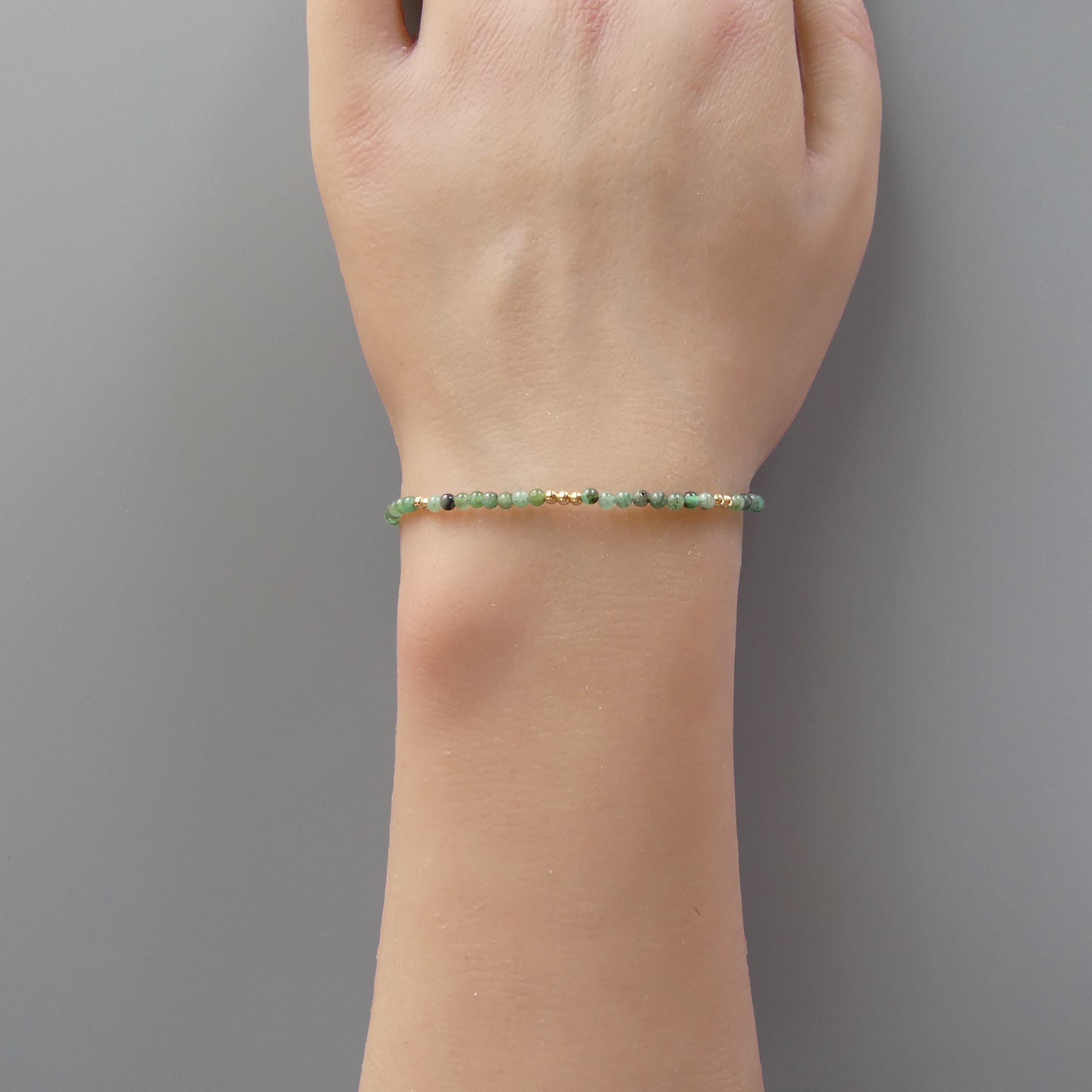 Tiny Emerald Bracelet - Dainty May Birthstone Jewelry
