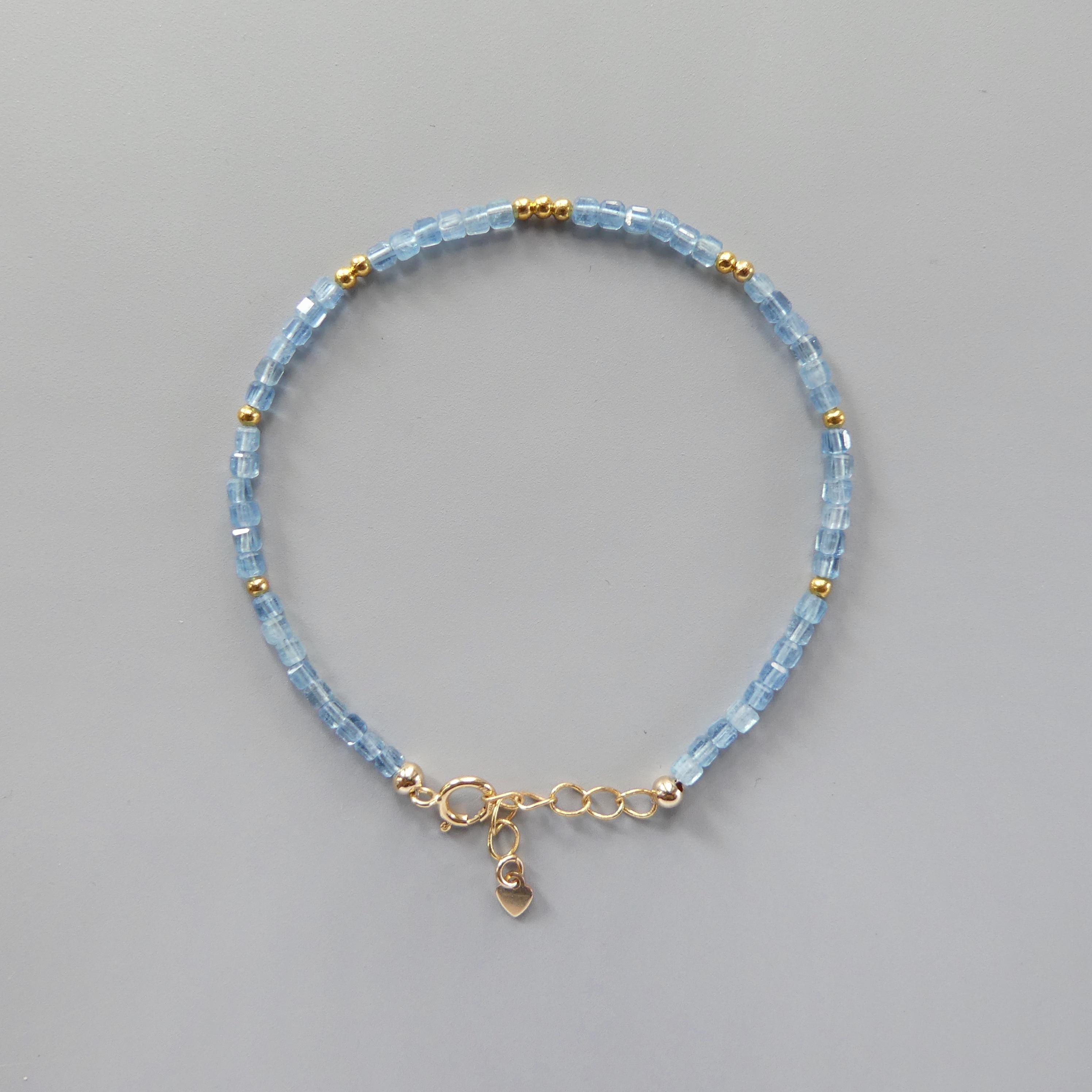 Tiny Aquamarine Bracelet -Dainty March Birthstone Jewelry