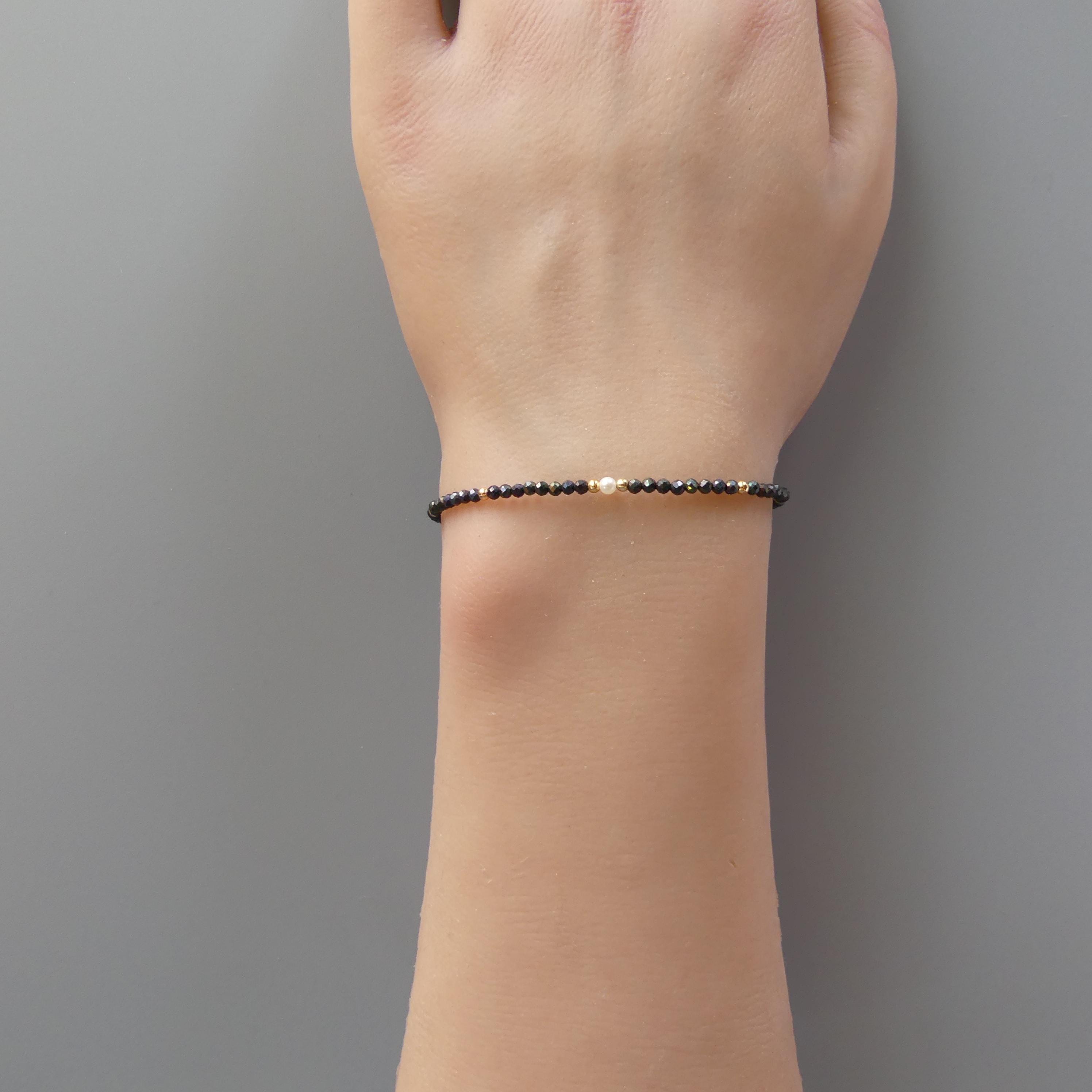 Tiny Mystic Black Spinel Bracelet Dainty Minimalist Jewelry