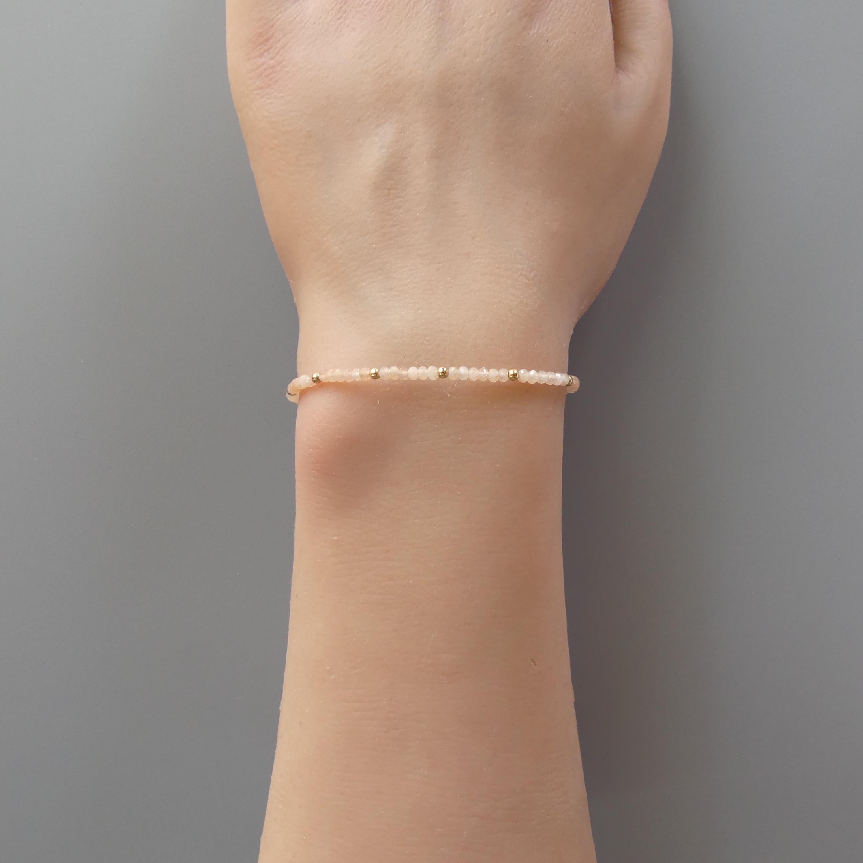 Tiny Peach Moonstone Bracelet Dainty Gemstone Beaded Jewelry