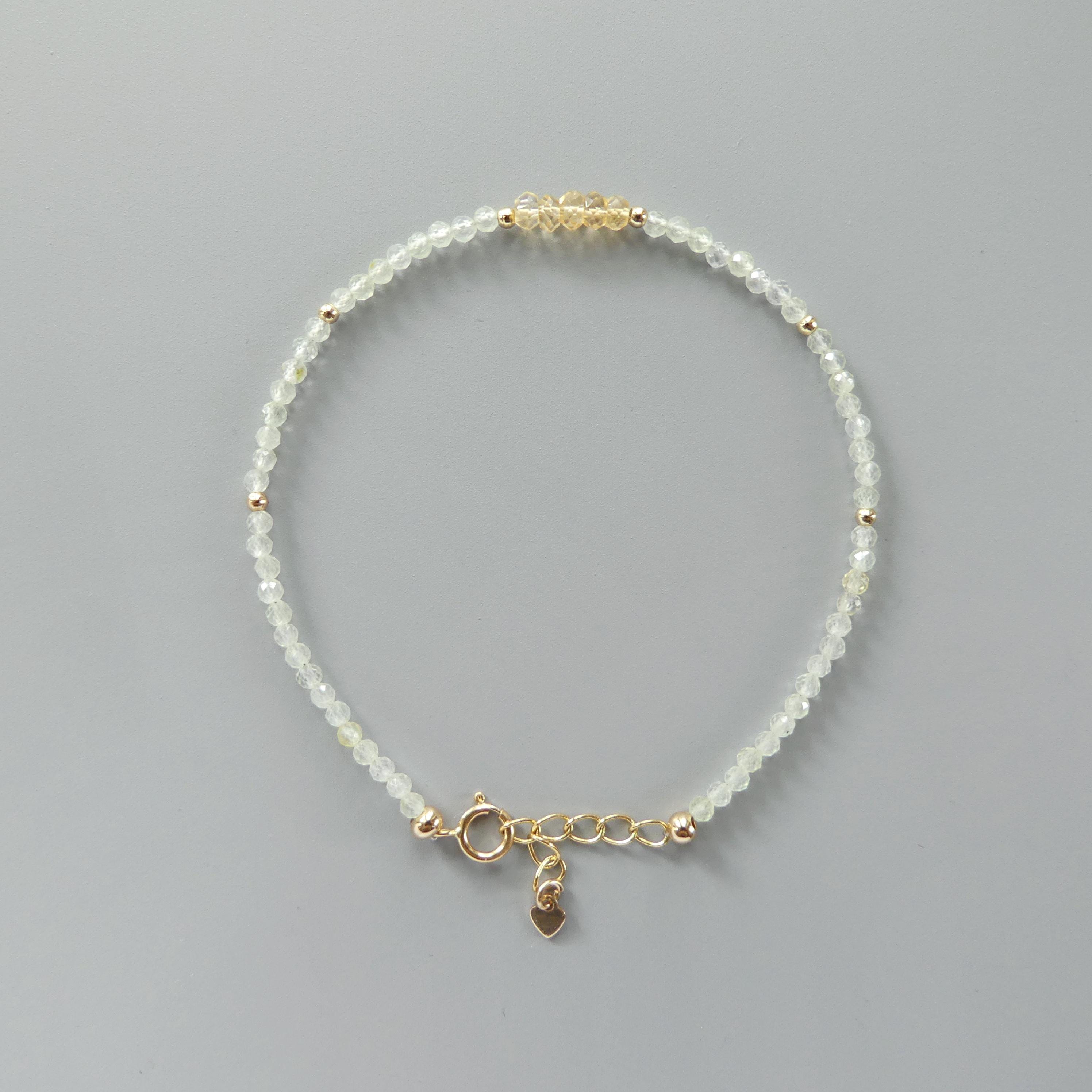 Tiny Prehnite Bracelet with Citrine Dainty Gemstone Beaded Minimalist Jewelry