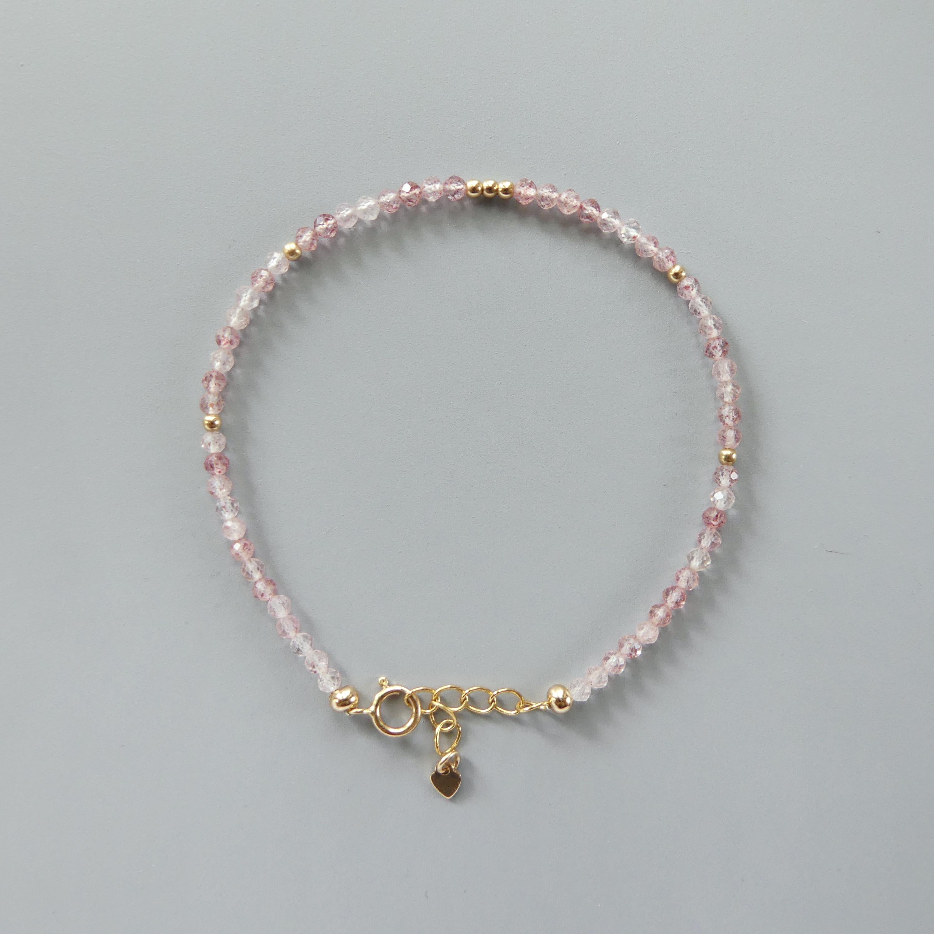 Dainty Strawberry Quartz Bracelet Tiny Gemstone Beaded Minimalist Jewelry