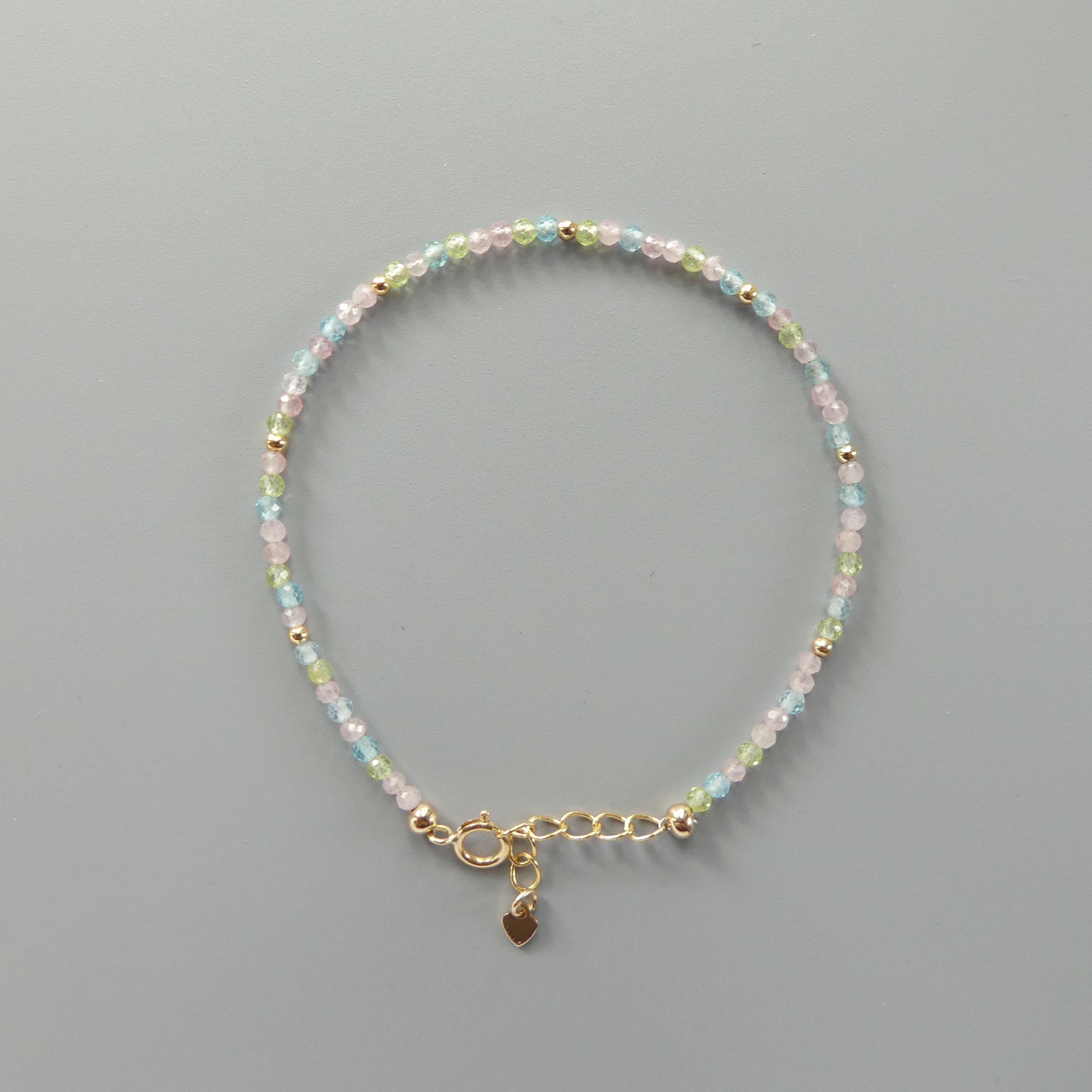 Tiny Pastel Bracelet Dainty Gemstone Beaded Jewelry Minimalist Crystal Bracelet Rose Quartz Apatite Peridot Birthday Gift Niece Daughter