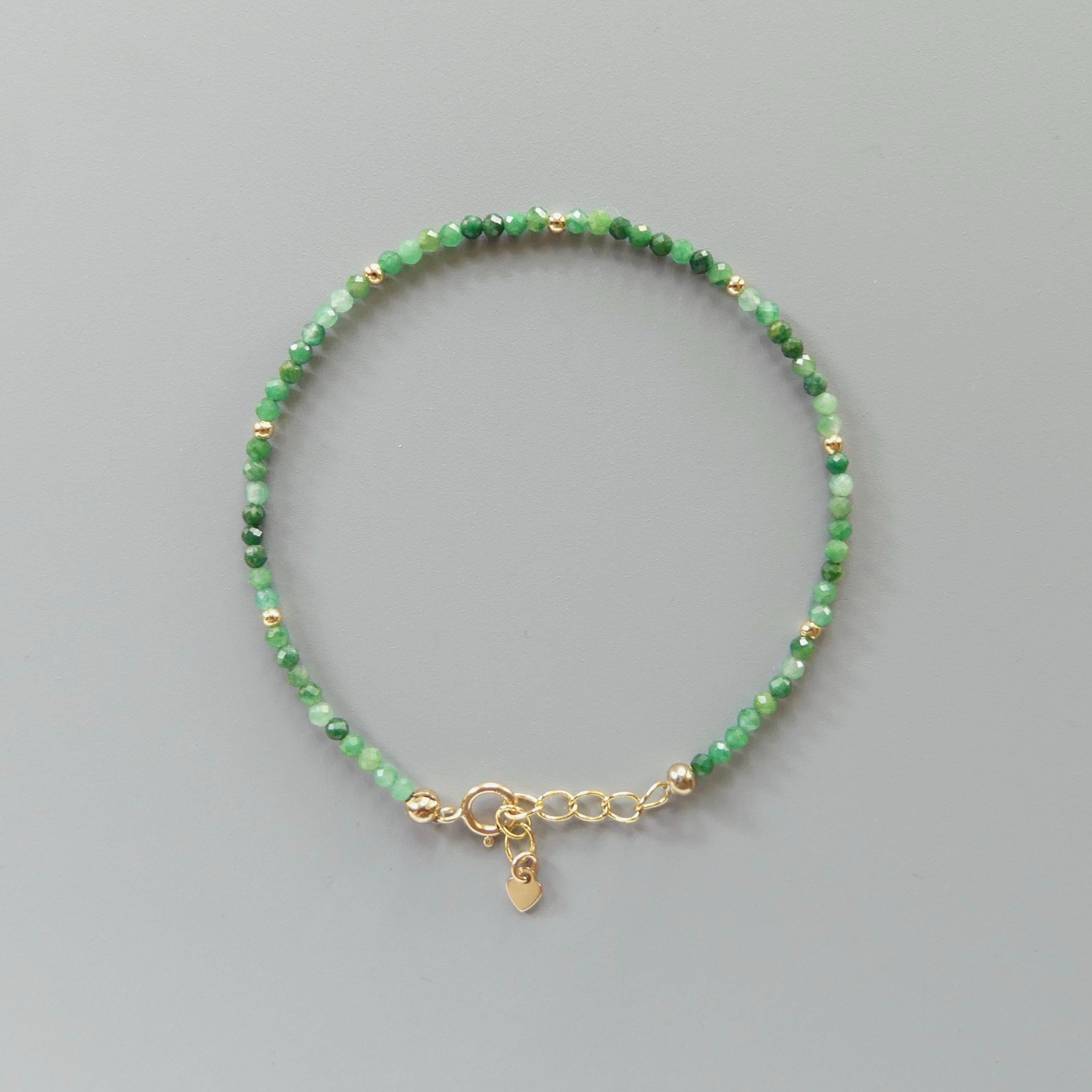 Tiny Jade Bracelet - Dainty Gemstone Beaded Jewelry