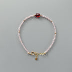 Tiny Rose Quartz Bracelet with Garnet Dainty Beaded Minimalist Jewelry