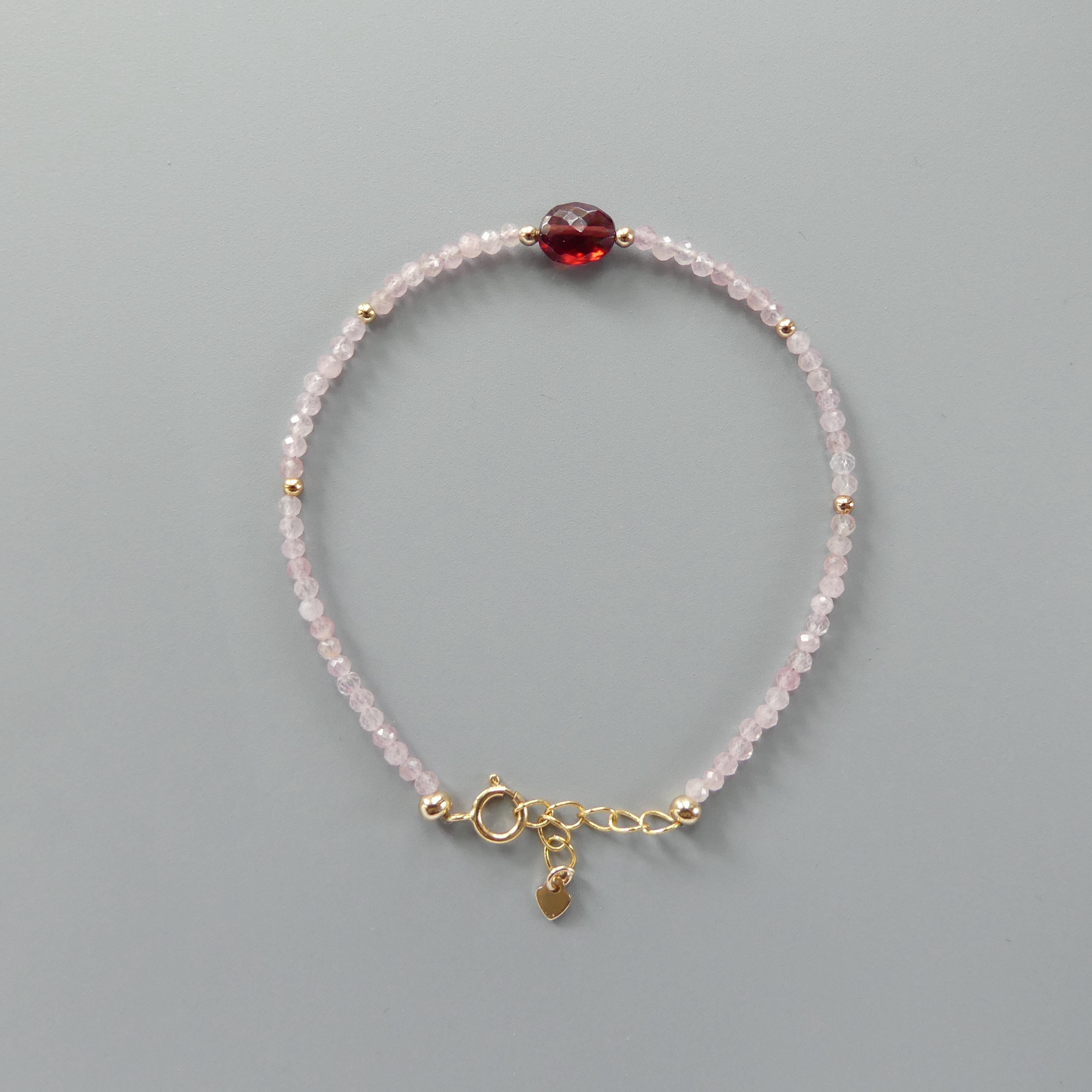 Tiny Rose Quartz Bracelet with Garnet Dainty Beaded Minimalist Jewelry