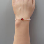 Tiny Rose Quartz Bracelet with Garnet Dainty Beaded Minimalist Jewelry