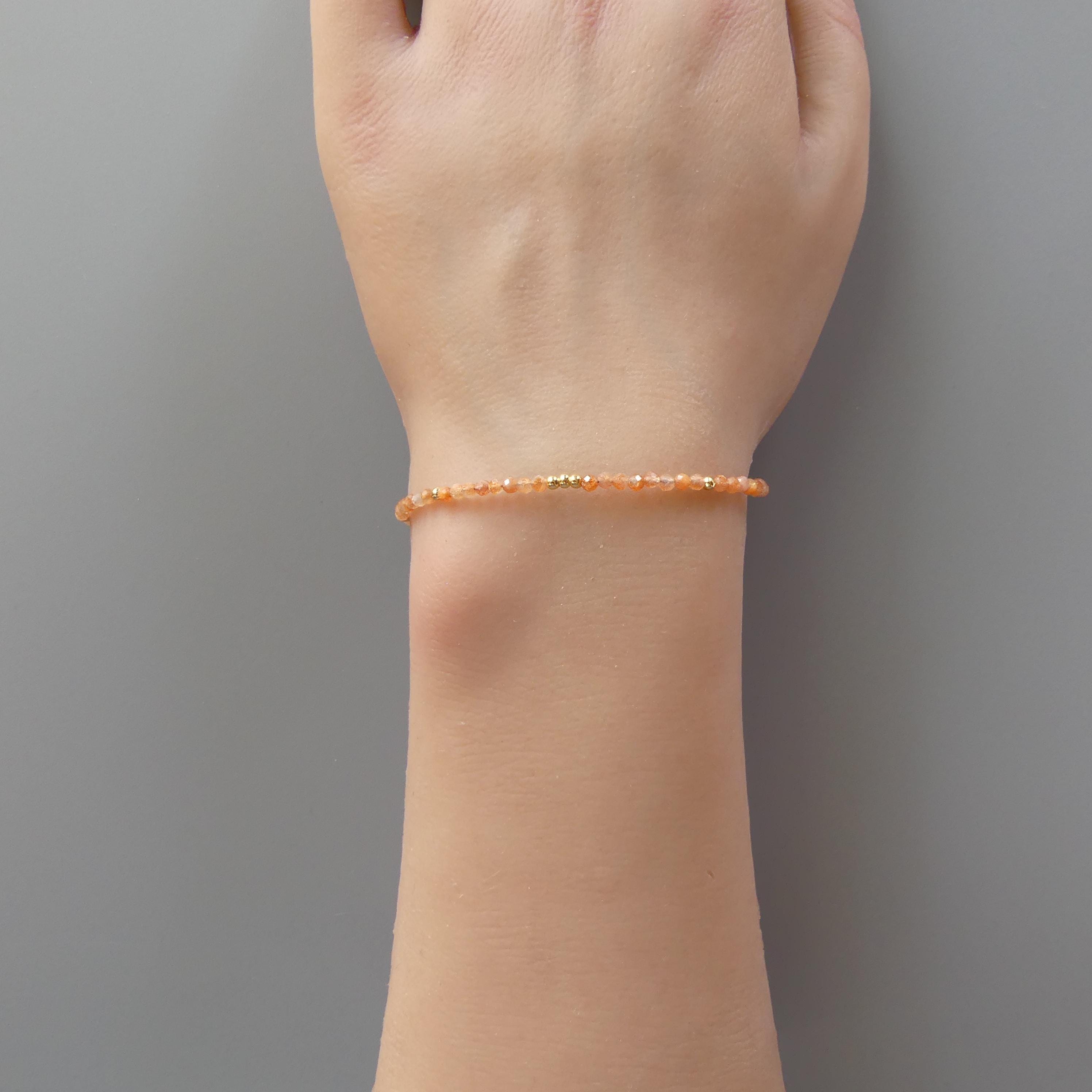 Tiny Sunstone Bracelet - Dainty Gemstone Beaded Jewelry