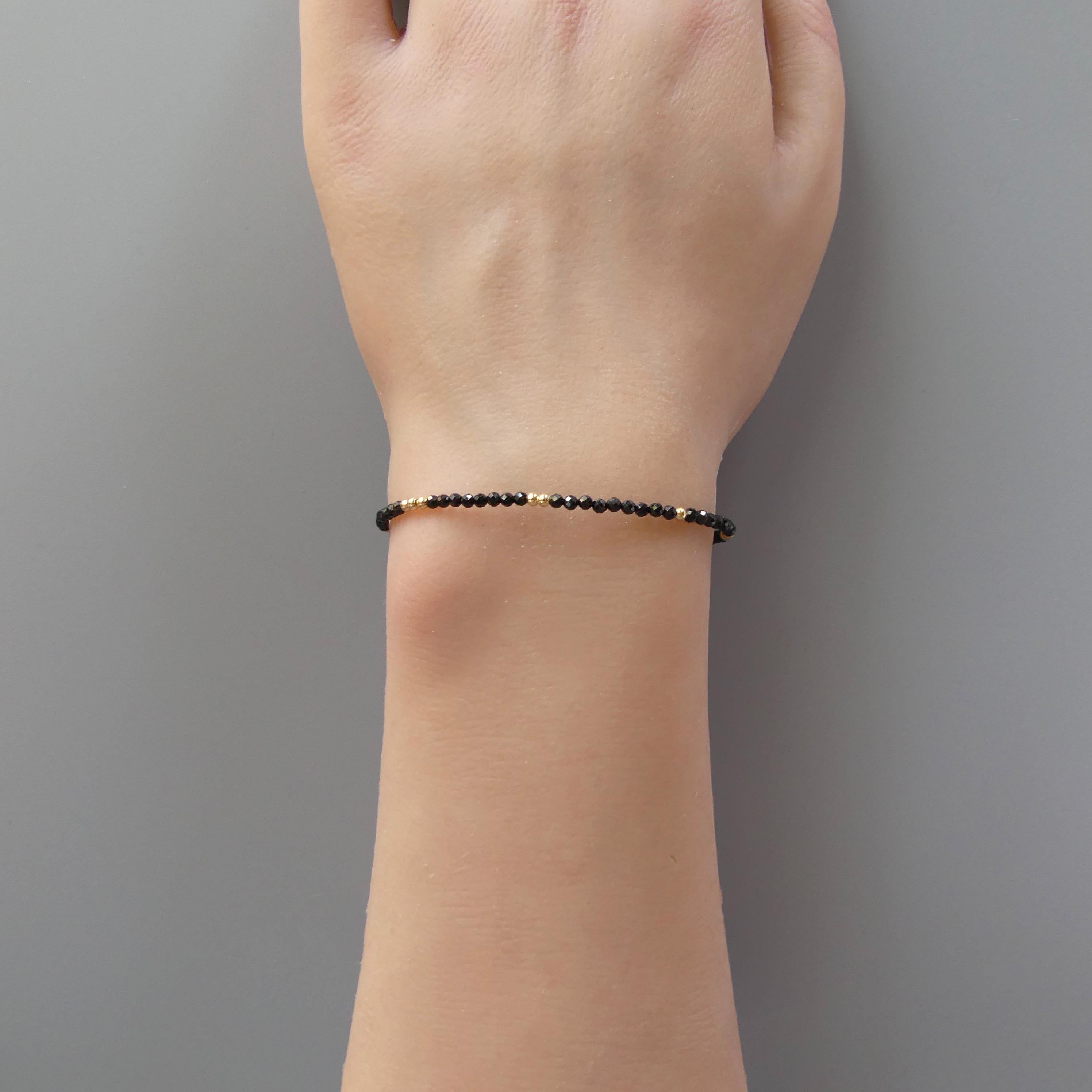Tiny Black Spinel Bracelet -Dainty Minimalist Jewelry