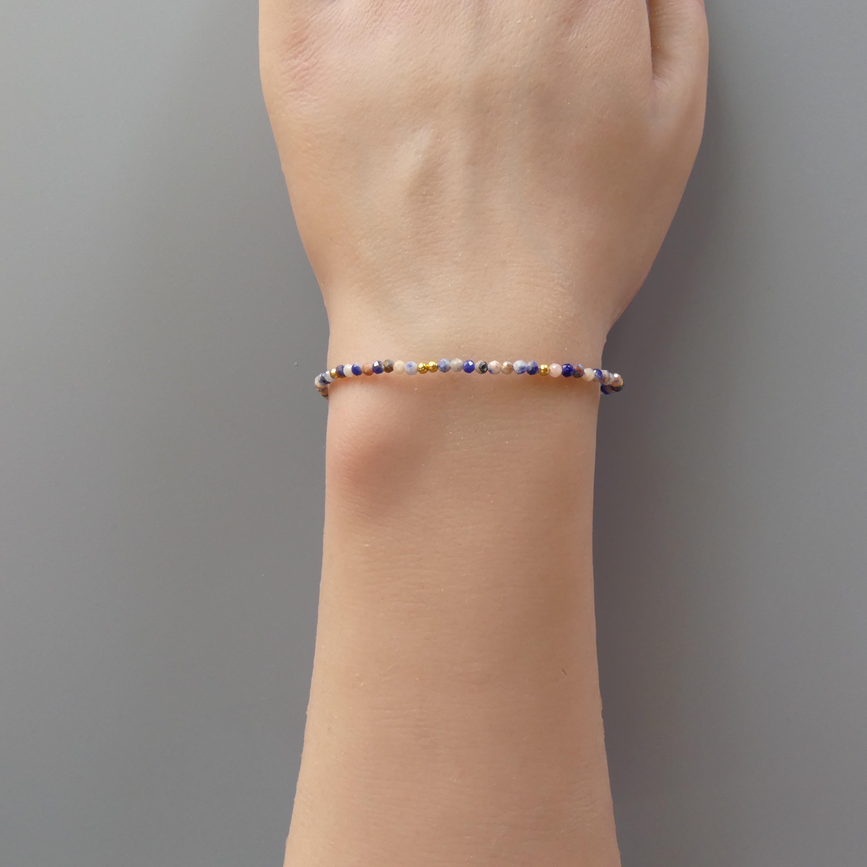 Tiny Sunset Sodalite Bracelet Dainty Gemstone Beaded Bracelet Stacking Minimalist Crystal Bracelet Healing Jewelry Birthday Gift Wife Host