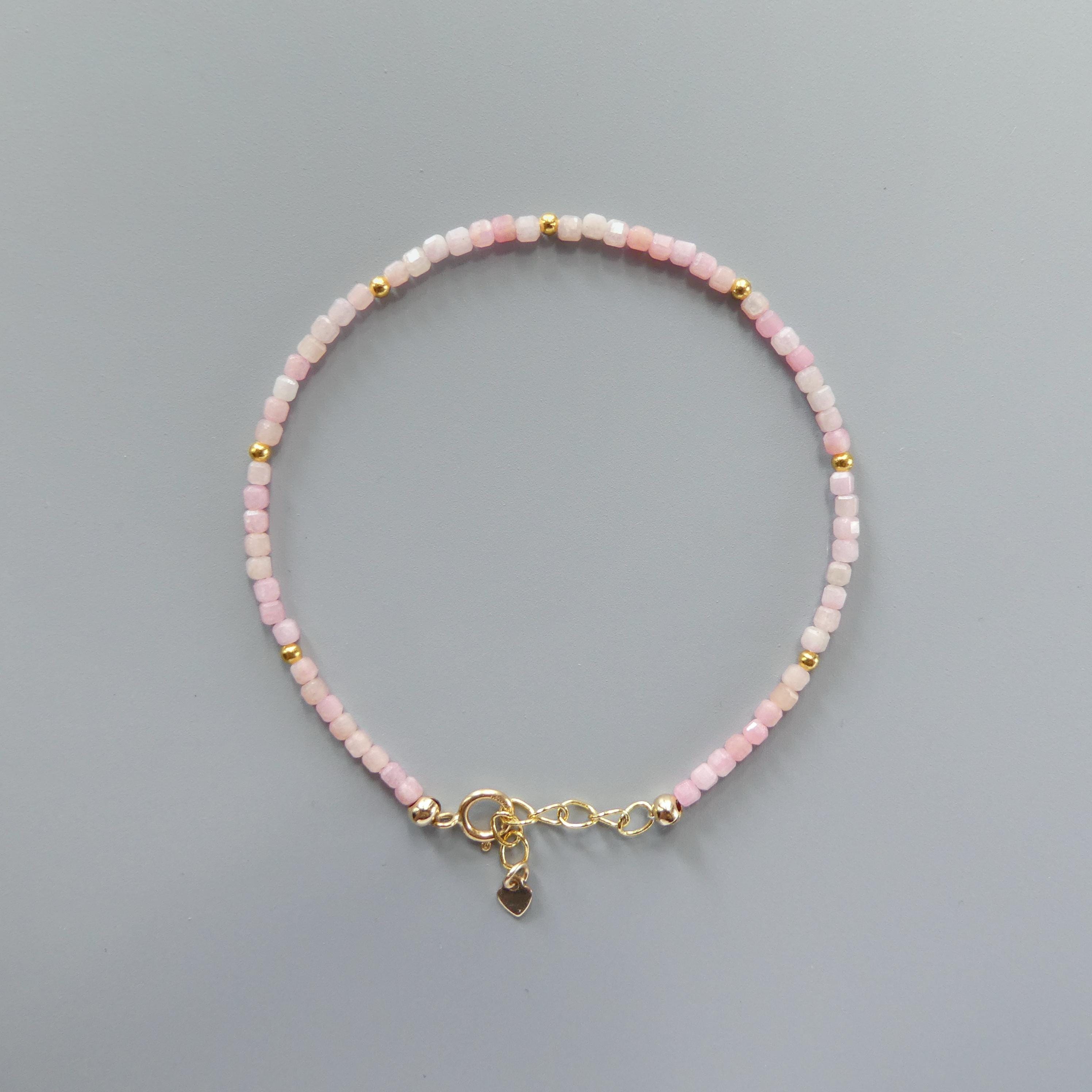 Tiny Pink Opal Bracelet Dainty Gemstone Beaded Bracelet October Birthstone Minimalist Trendy Bracelet Crystal Mom Birthday Gift for Wife Mom