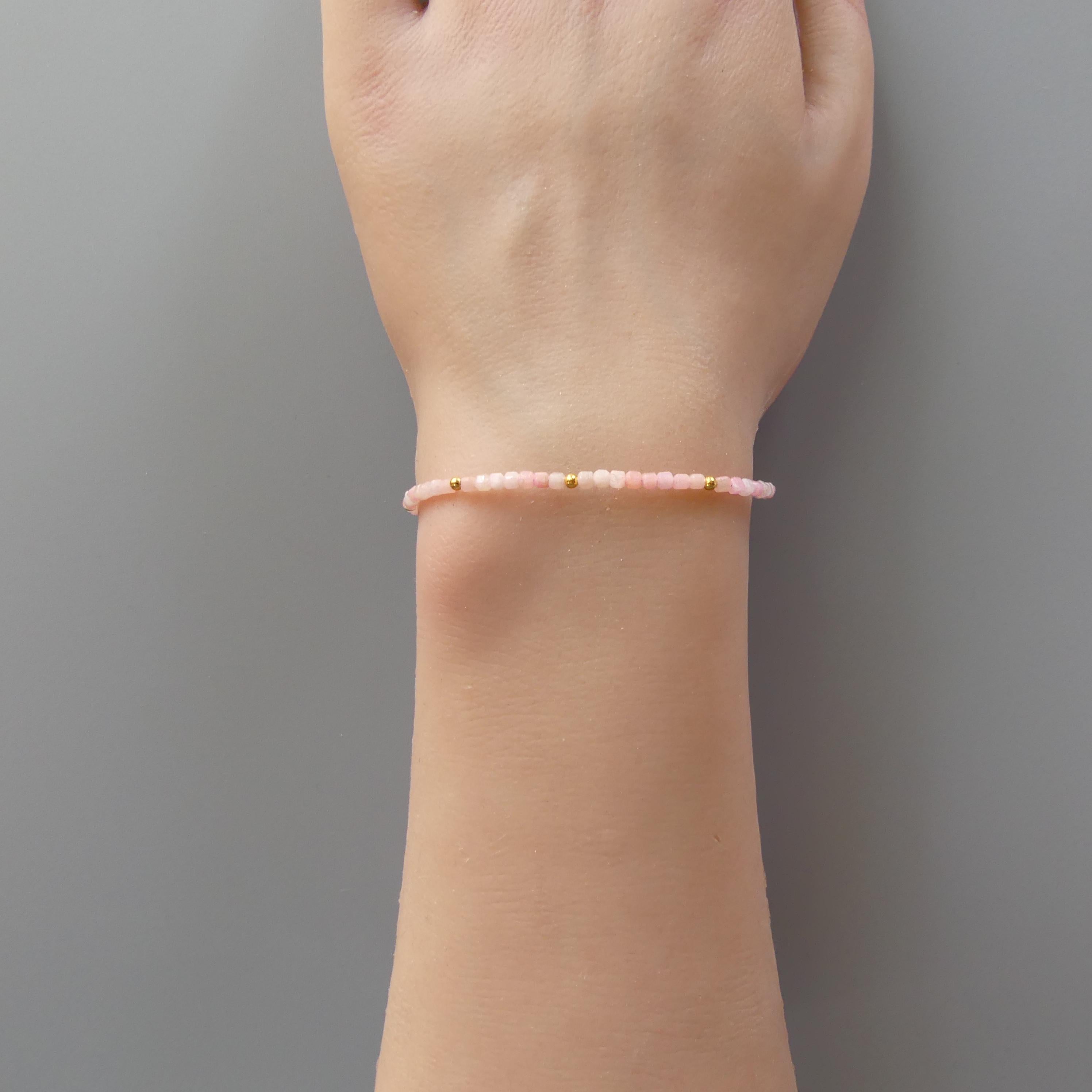 Tiny Pink Opal Bracelet Dainty Gemstone Beaded Bracelet October Birthstone Minimalist Trendy Bracelet Crystal Mom Birthday Gift for Wife Mom
