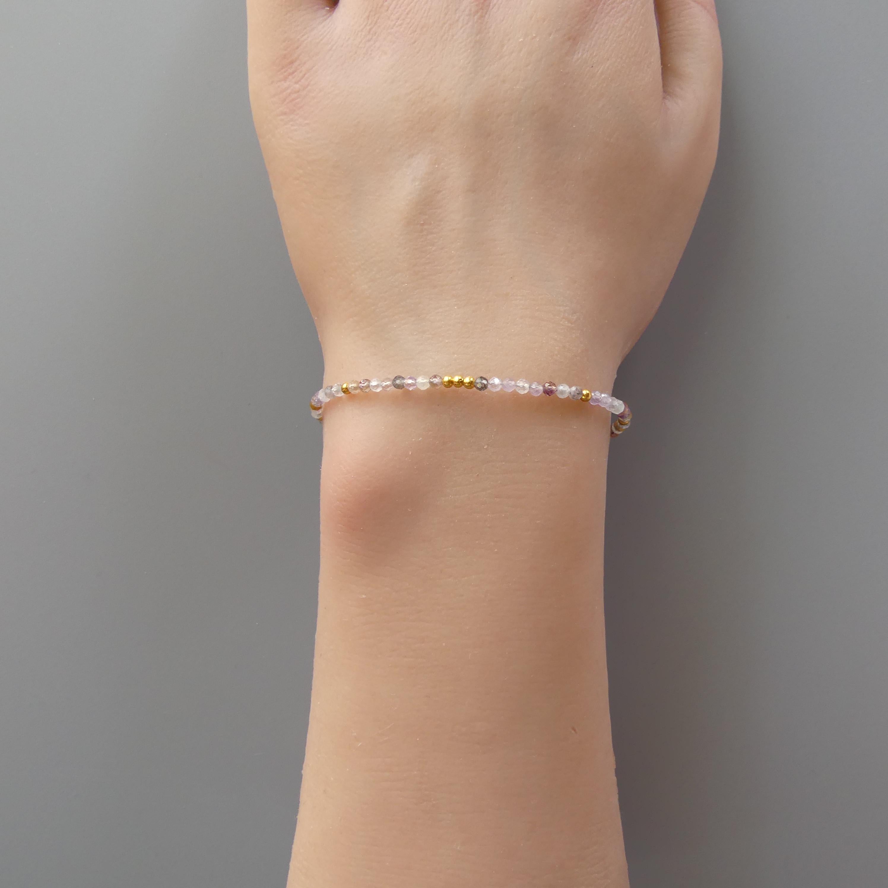 Tiny Cacoxenite Bracelet Dainty Auralite Gemstone Beaded Bracelet Purple Crystal Jewelry Boho Chic Trendy Skinny Birthday Gift Host Mom Wife
