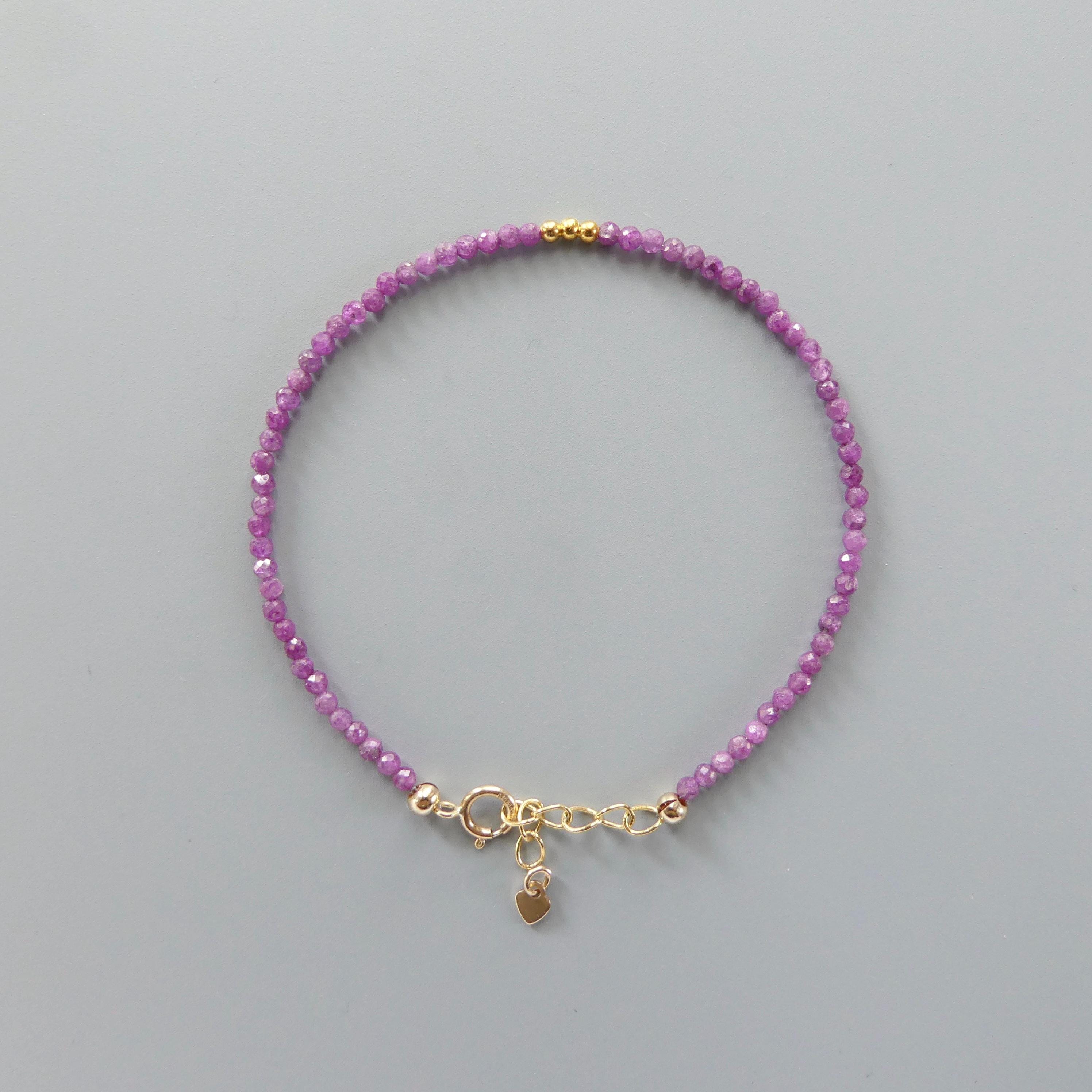 Tiny Ruby Bracelet Dainty Beaded Pink Gemstone Bracelet Minimalist July Birthstone Jewelry Crystal Birthday Gift 40th Anniversary Mom Wife