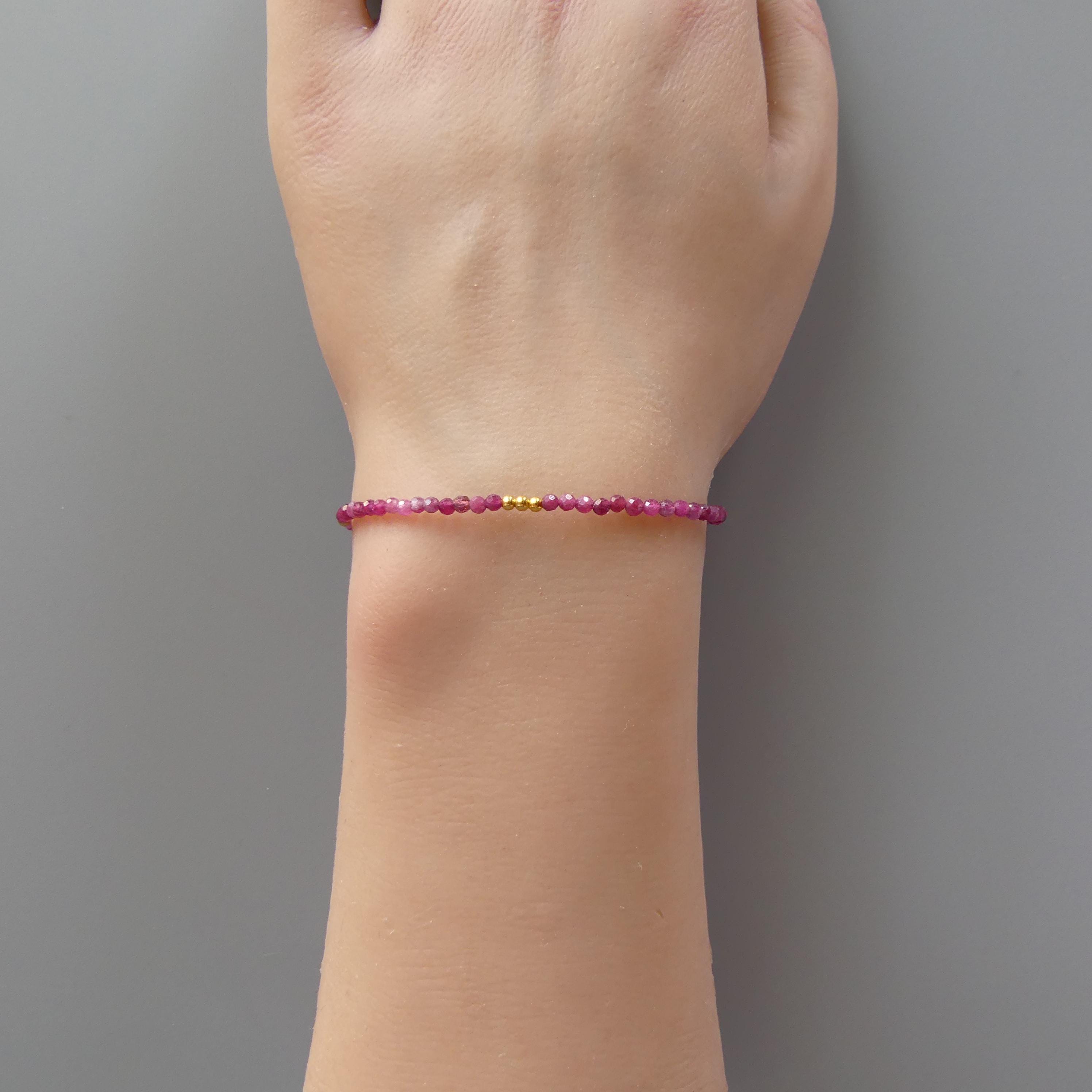 Tiny Rubellite Bracelet Dainty Pink Tourmaline Gemstone Beaded Bracelet October Birthstone Crystal Jewelry Minimalist Birthday Gift Mom Wife