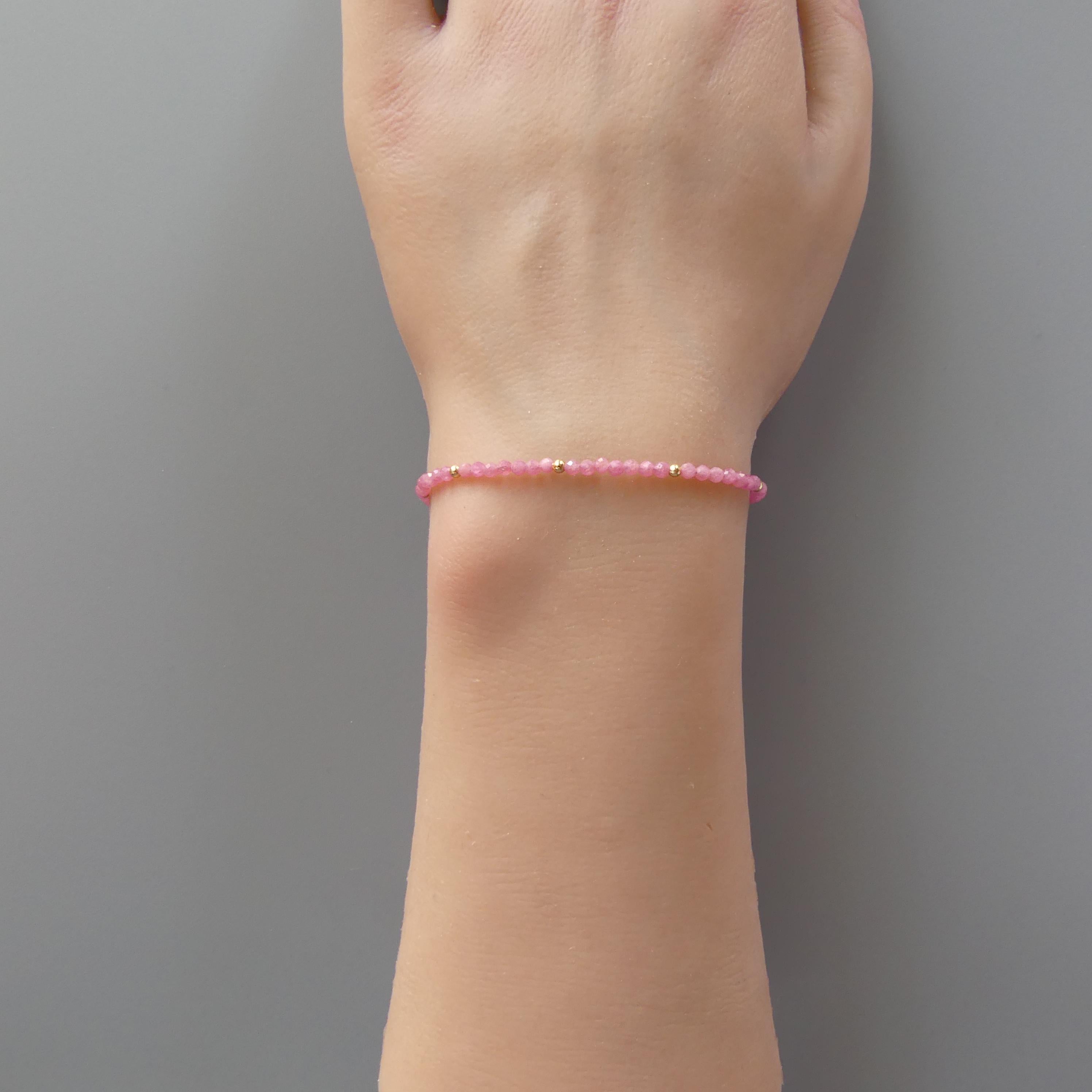 Tiny Brazilian Rhodonite Bracelet -Dainty Gemstone Healing Jewelry
