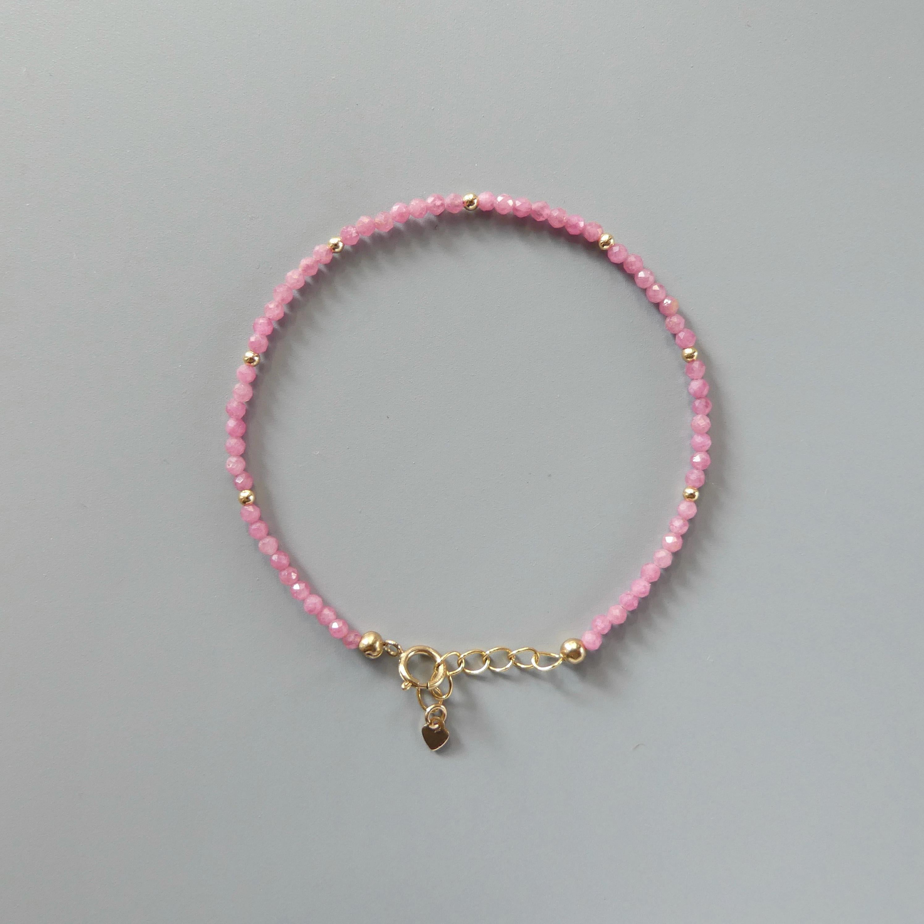 Tiny Brazilian Rhodonite Bracelet -Dainty Gemstone Healing Jewelry