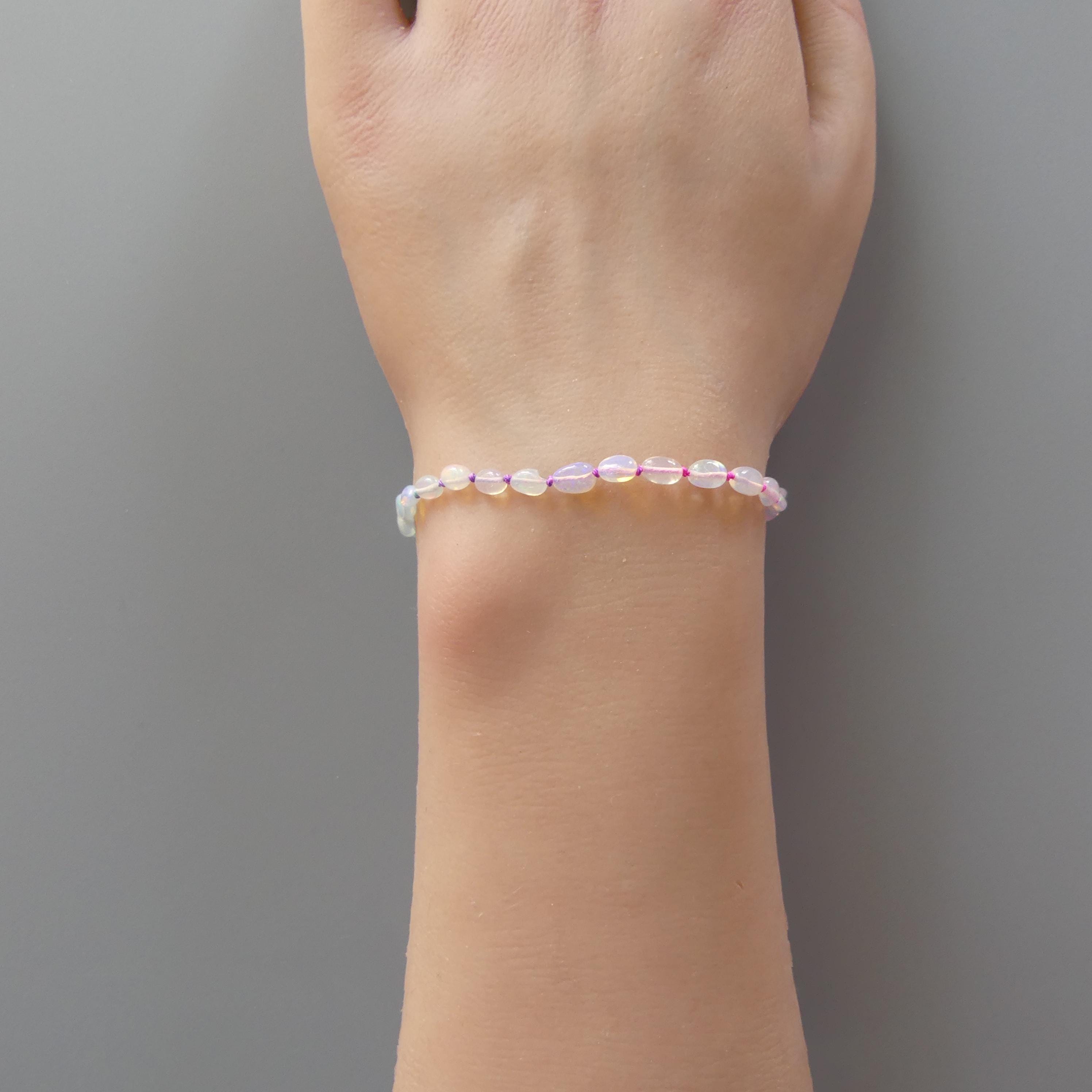 Tiny Opal Knot Bracelet Dainty Rainbow Neon Silk Knotted Jewelry Minimalist Bracelet Crystal October Birthstone Birthday Gift for Women