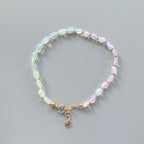 Tiny Opal Knot Bracelet Dainty Rainbow Neon Silk Knotted Jewelry Minimalist Bracelet Crystal October Birthstone Birthday Gift for Women