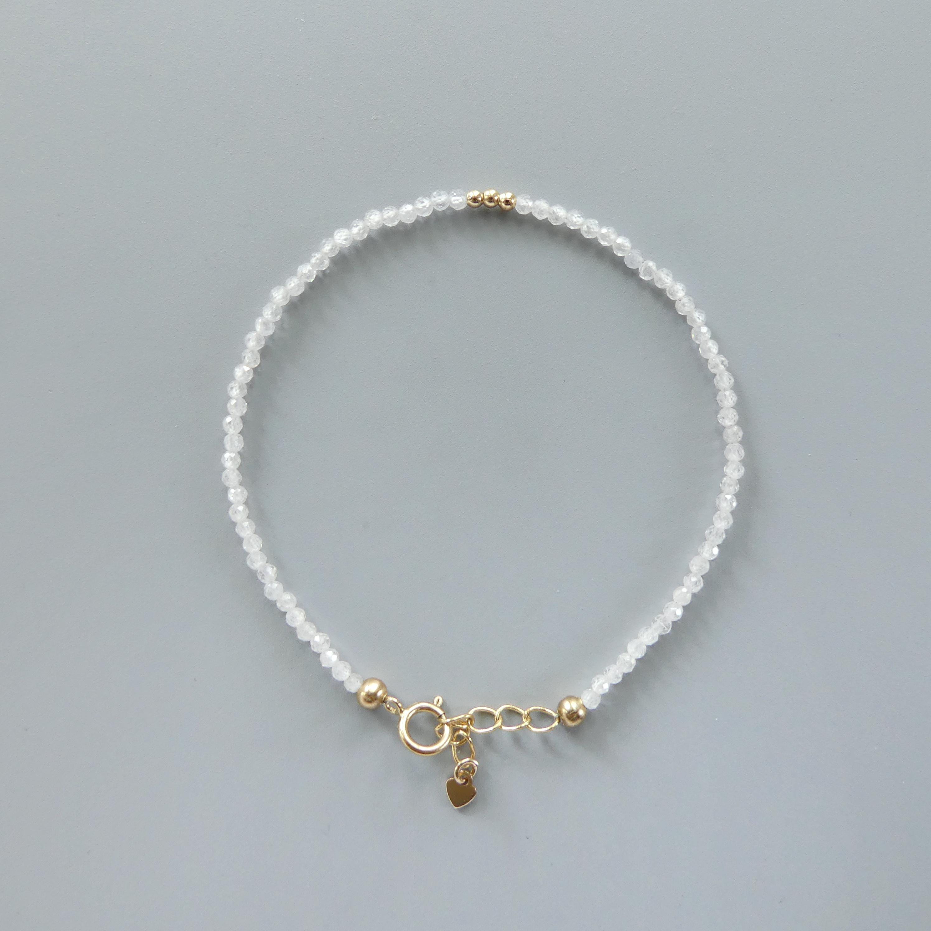 Tiny Diamond Zircon Bracelet - Dainty Sparkly April Birthstone Jewelry