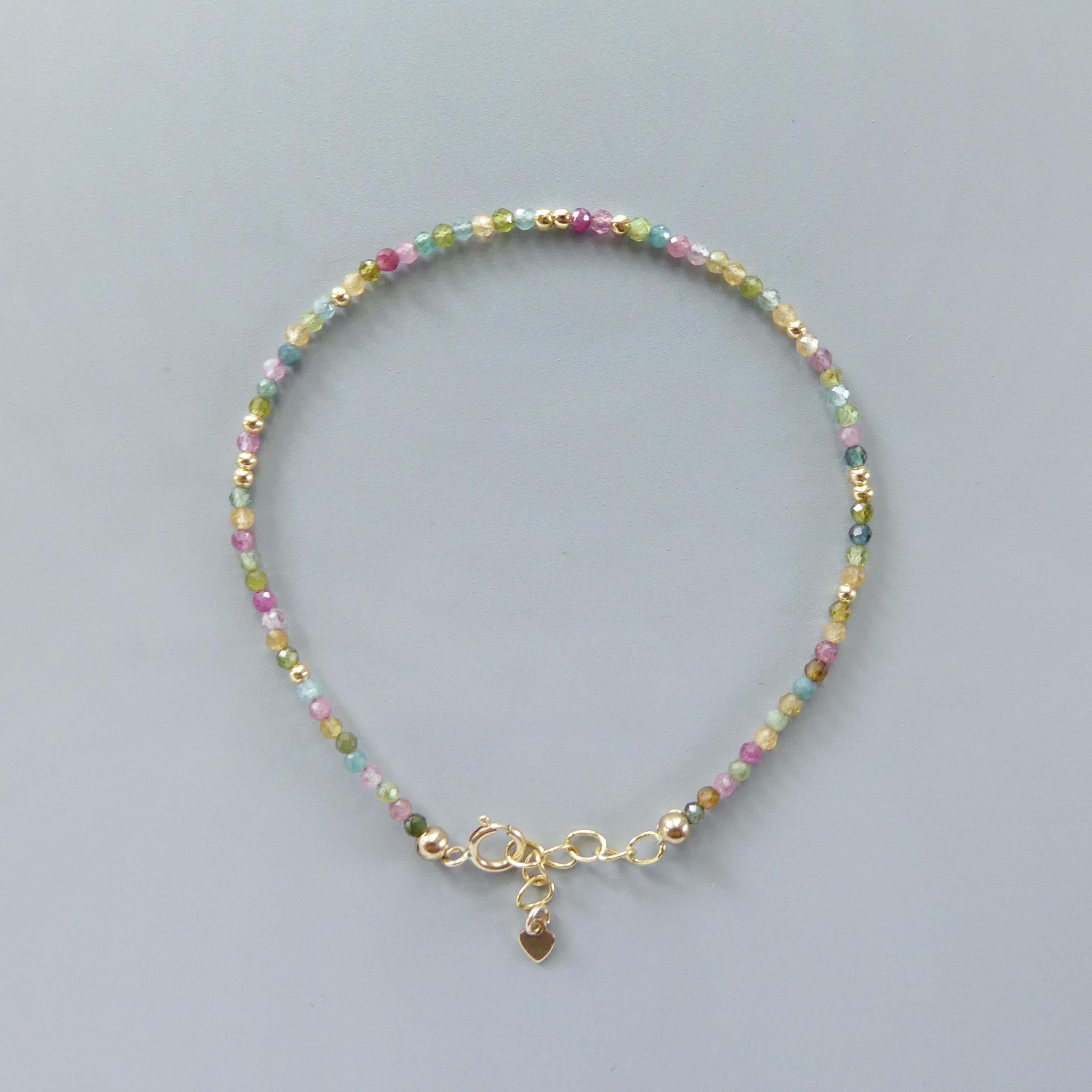 Tiny Watermelon Tourmaline Bracelet -Dainty Colorful Beaded Jewelry