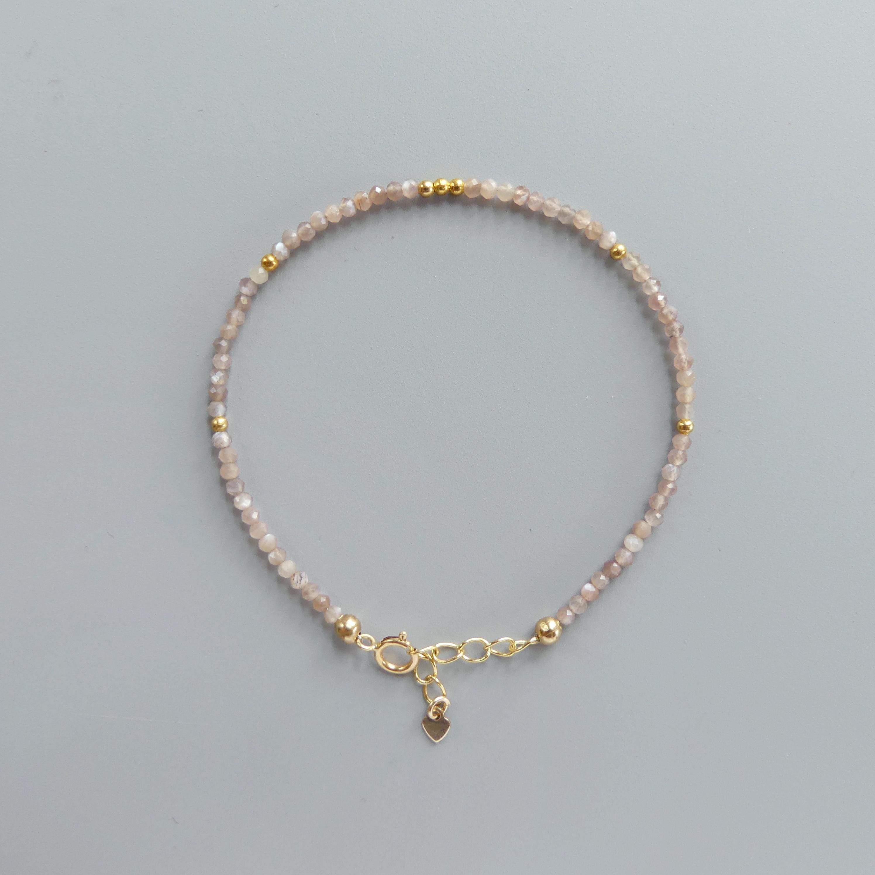 Tiny Chocolate Moonstone Bracelet Dainty Gemstone Beaded Jewelry Minimalist June Birthstone Birthday Gift for Women Mom Wife Friend Daughter