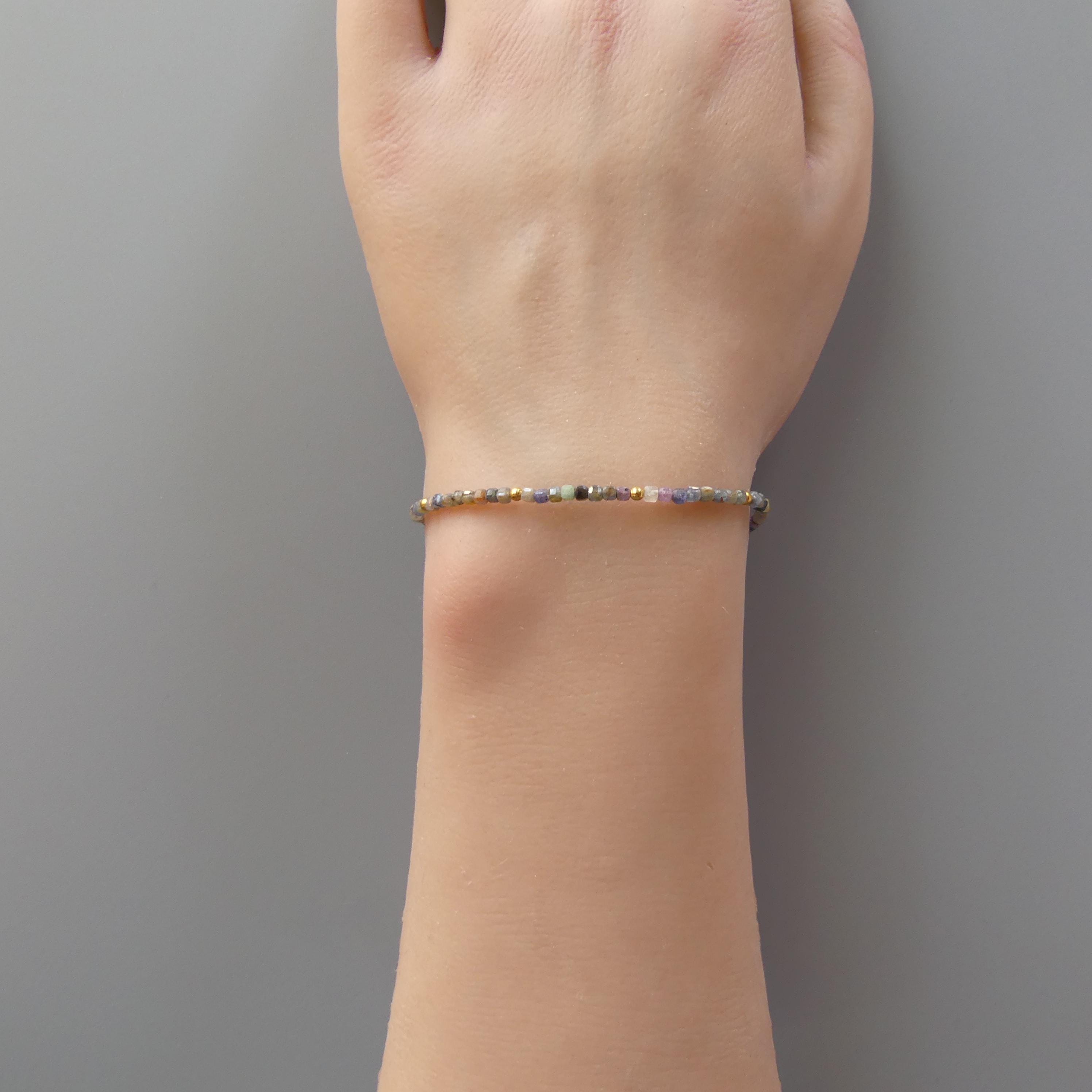 Tiny Multi Sapphire Bracelet Dainty Gemstone Beaded Bracelet Colorful Skinny Jewelry Minimalist September Birthstone Birthday Gift for Women