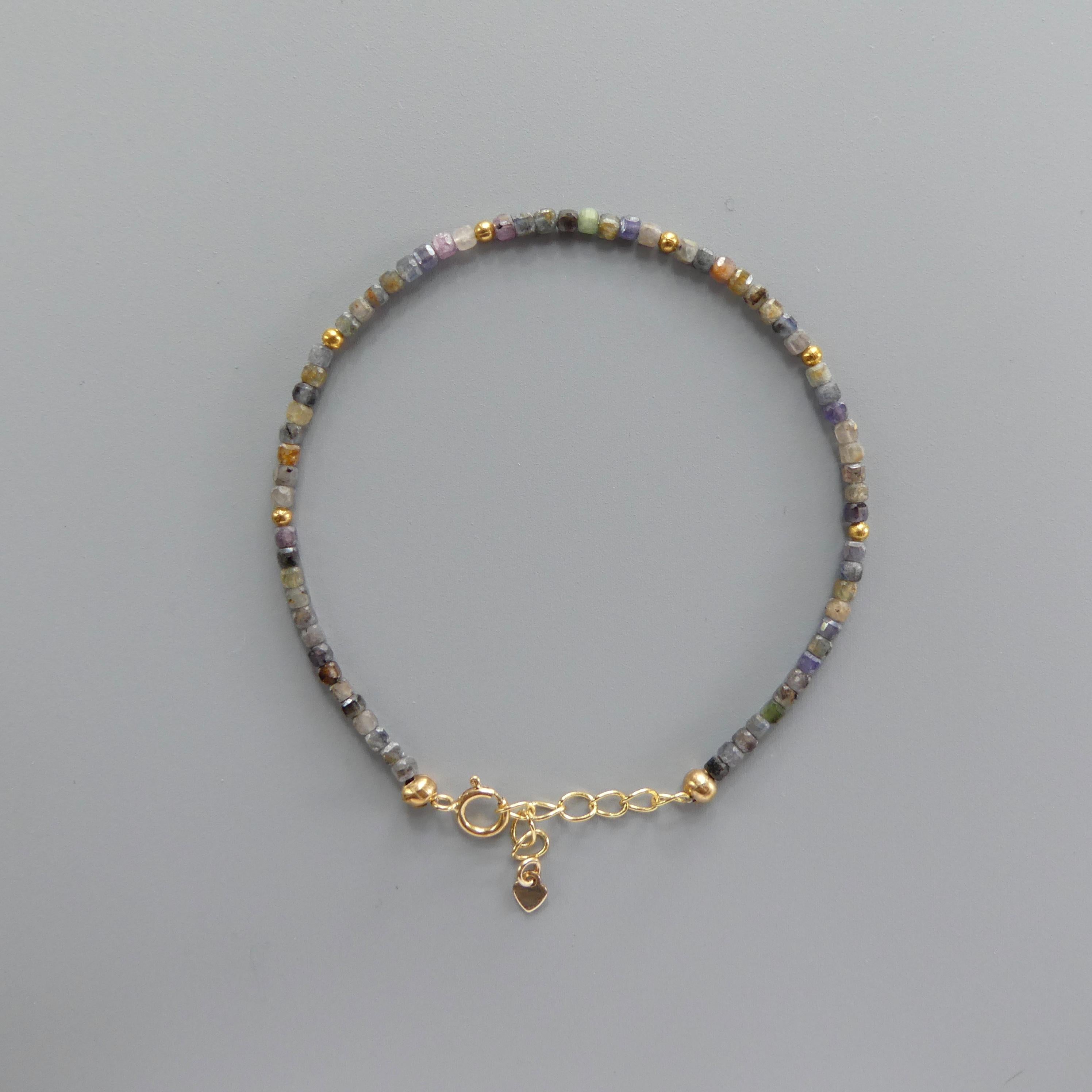 Tiny Multi Sapphire Bracelet Dainty Gemstone Beaded Bracelet Colorful Skinny Jewelry Minimalist September Birthstone Birthday Gift for Women