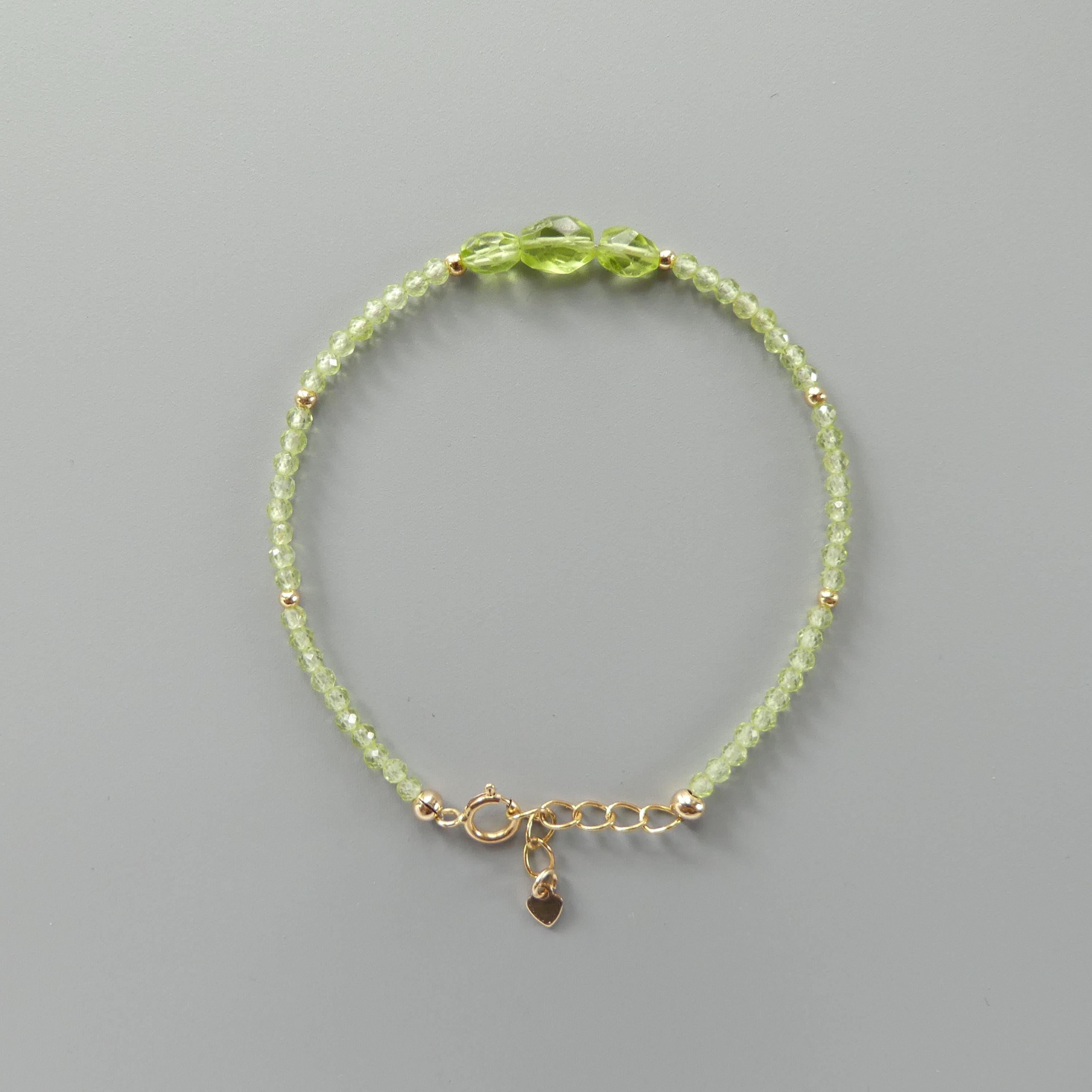 Tiny Peridot Bracelet - Dainty Gemstone Beaded Bracelet