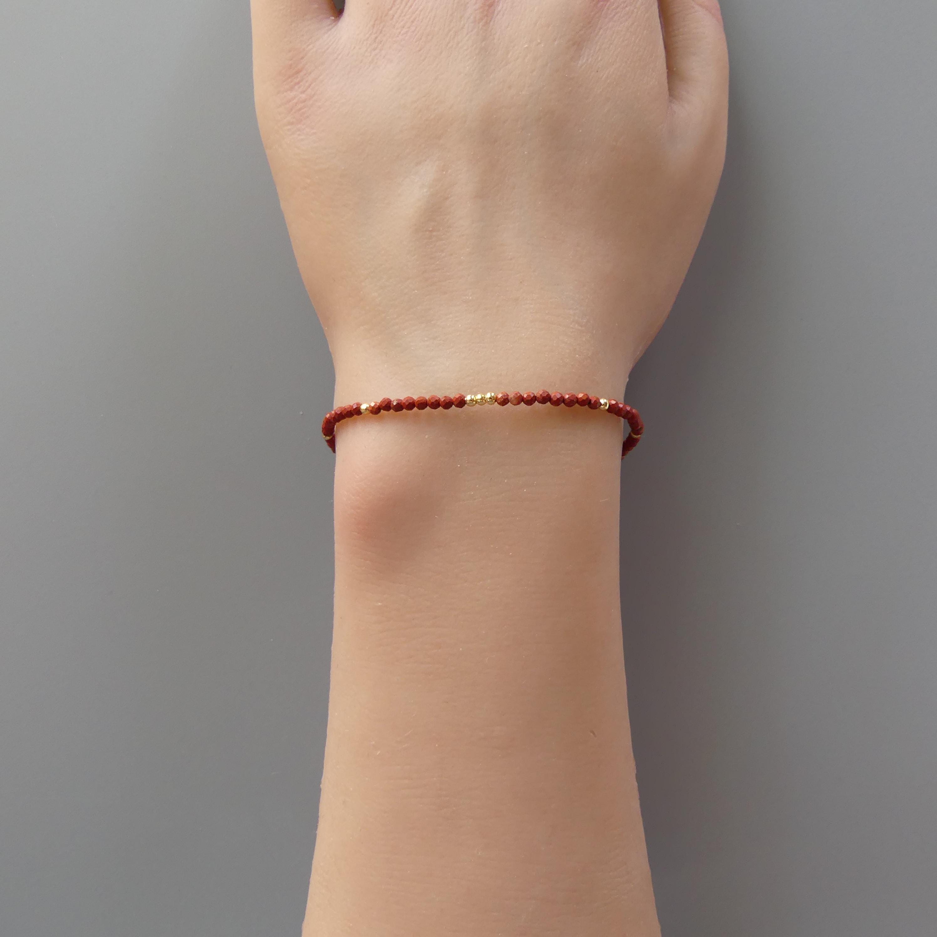 Tiny Red Jasper Bracelet - Dainty Protection Gemstone Jewelry