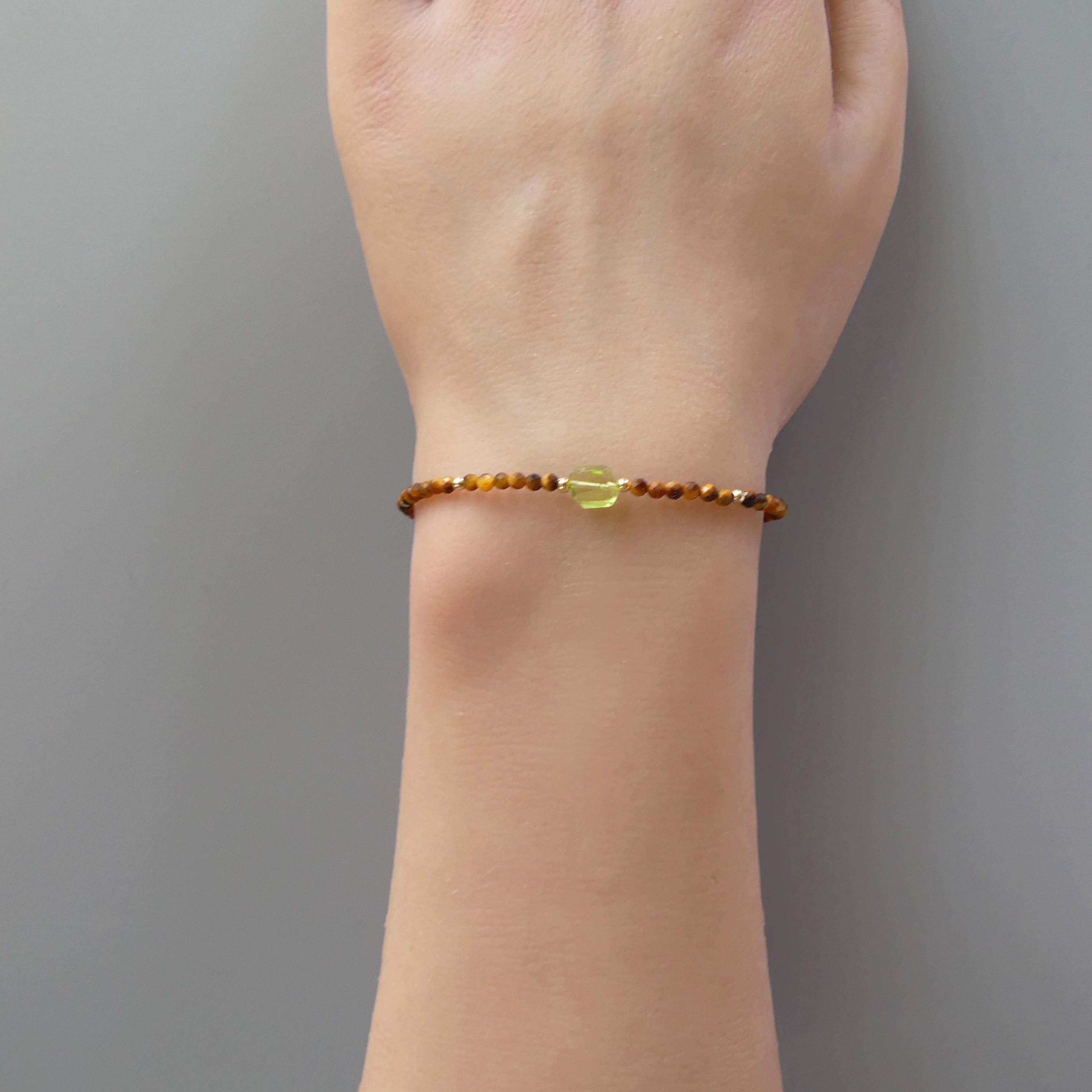 Tiny Tiger Eye Bracelet Dainty Gemstone Beaded Jewelry Tiger's eye Stacking Trendy Bracelet Peridot Minimalist Jewelry Birthday Gift Mom