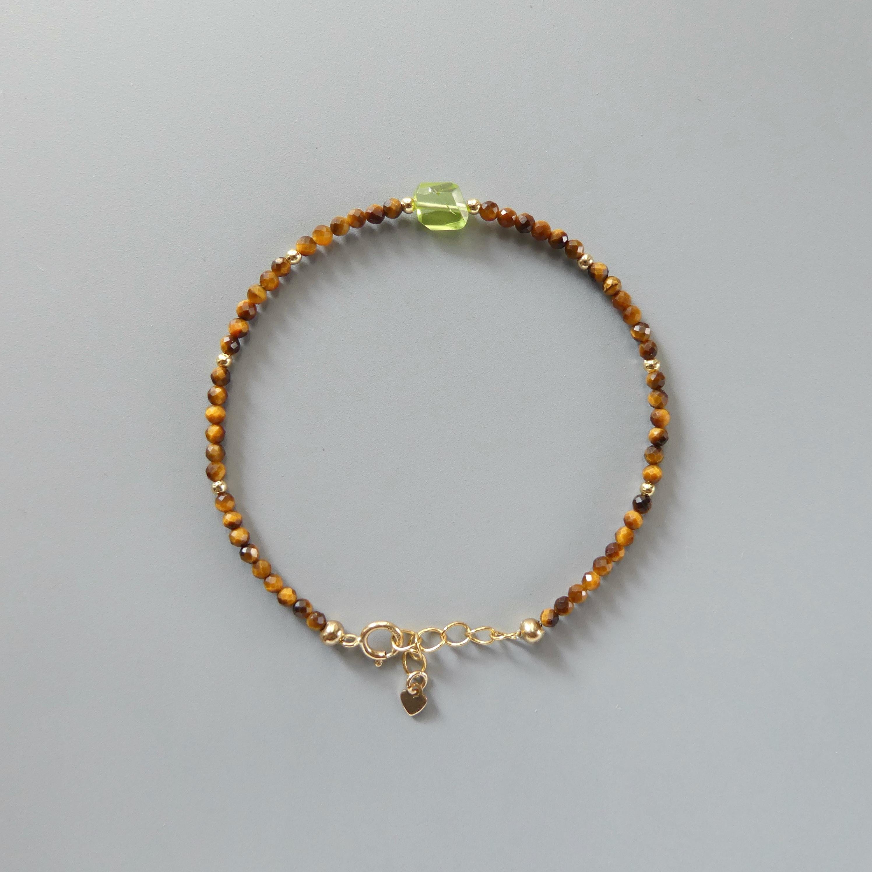 Tiny Tiger Eye Bracelet Dainty Gemstone Beaded Jewelry Tiger's eye Stacking Trendy Bracelet Peridot Minimalist Jewelry Birthday Gift Mom