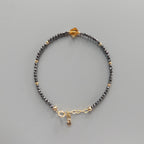Tiny Hematite Bracelet with Madeira Citrine -Dainty Minimalist Jewelry