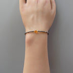 Tiny Hematite Bracelet with Madeira Citrine -Dainty Minimalist Jewelry