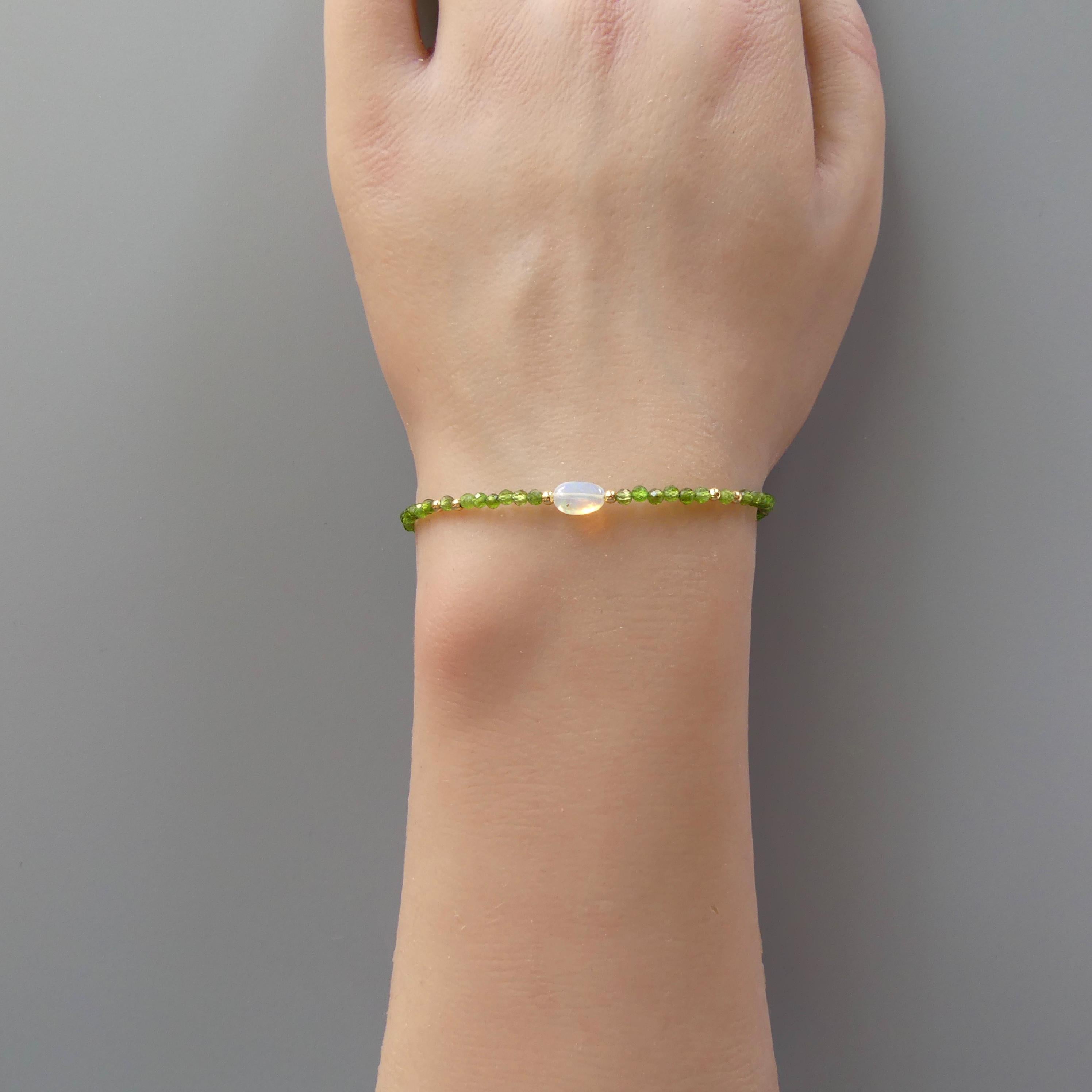 Tiny Chrome Diopside and Ethiopian Opal Bracelet -Dainty Beaded Jewelry