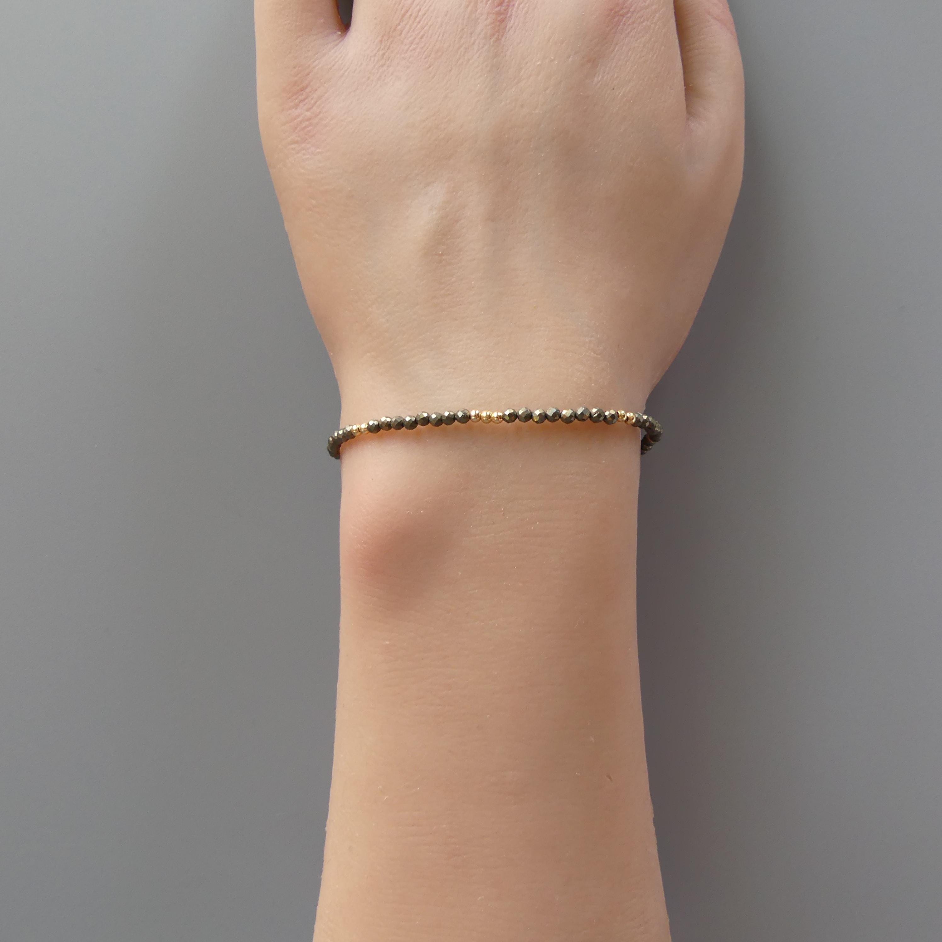 Tiny Pyrite Bracelet - Dainty Gemstone Beaded Jewelry