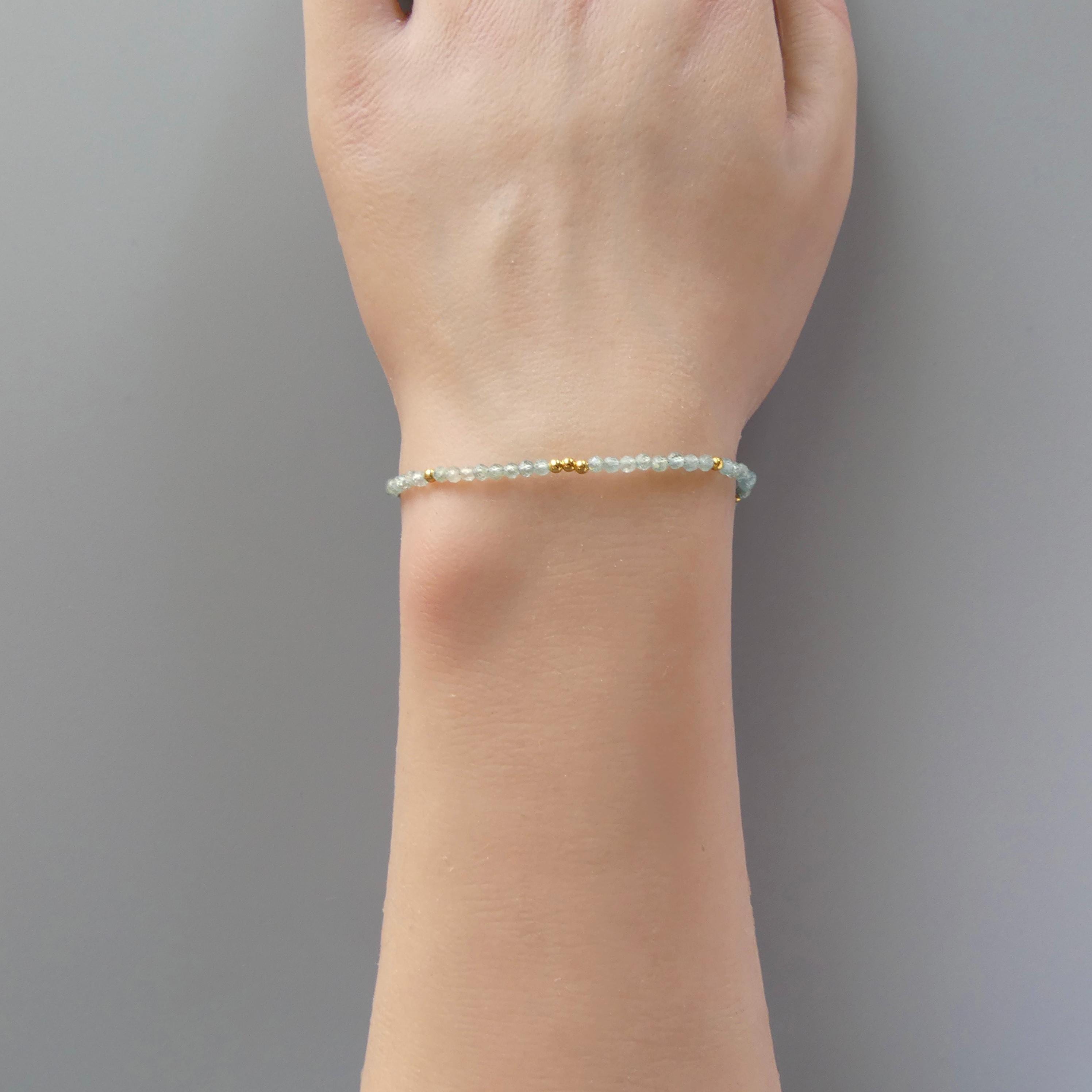 Tiny Blue Tourmaline Indicolite Bracelet - Dainty Minimalist Jewelry