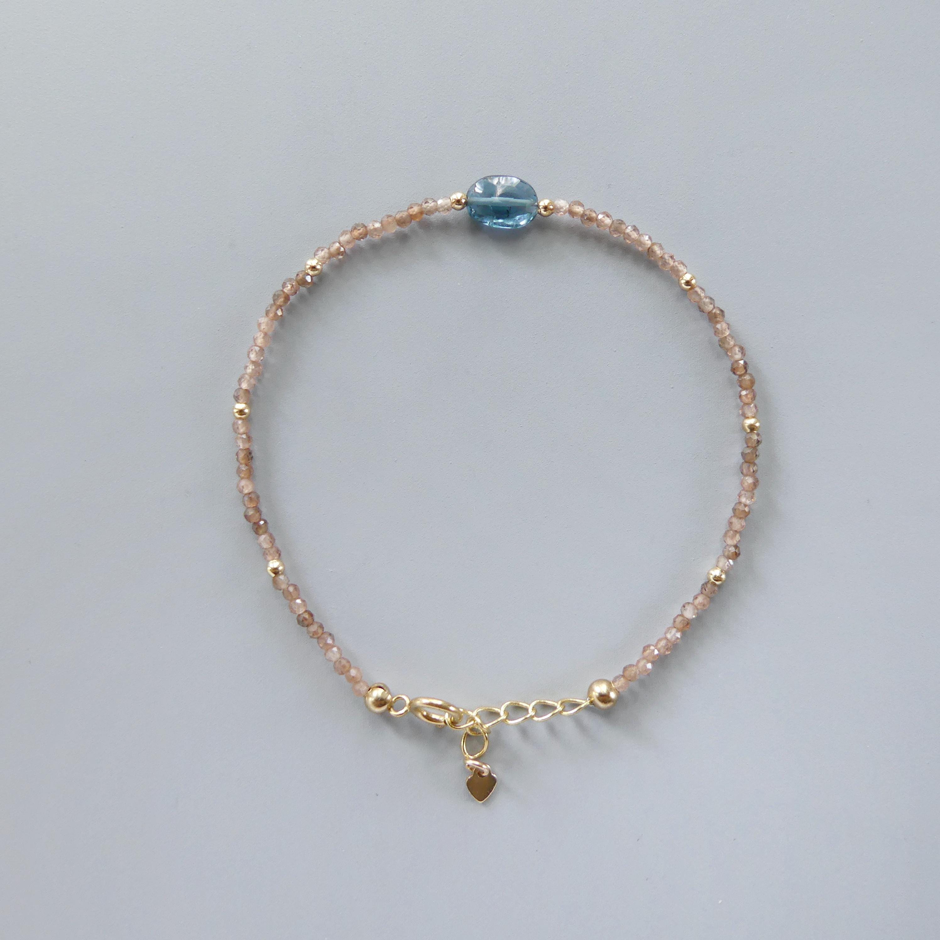Tiny Andalusite Bracelet With London Blue Topaz -Minimalist Jewelry